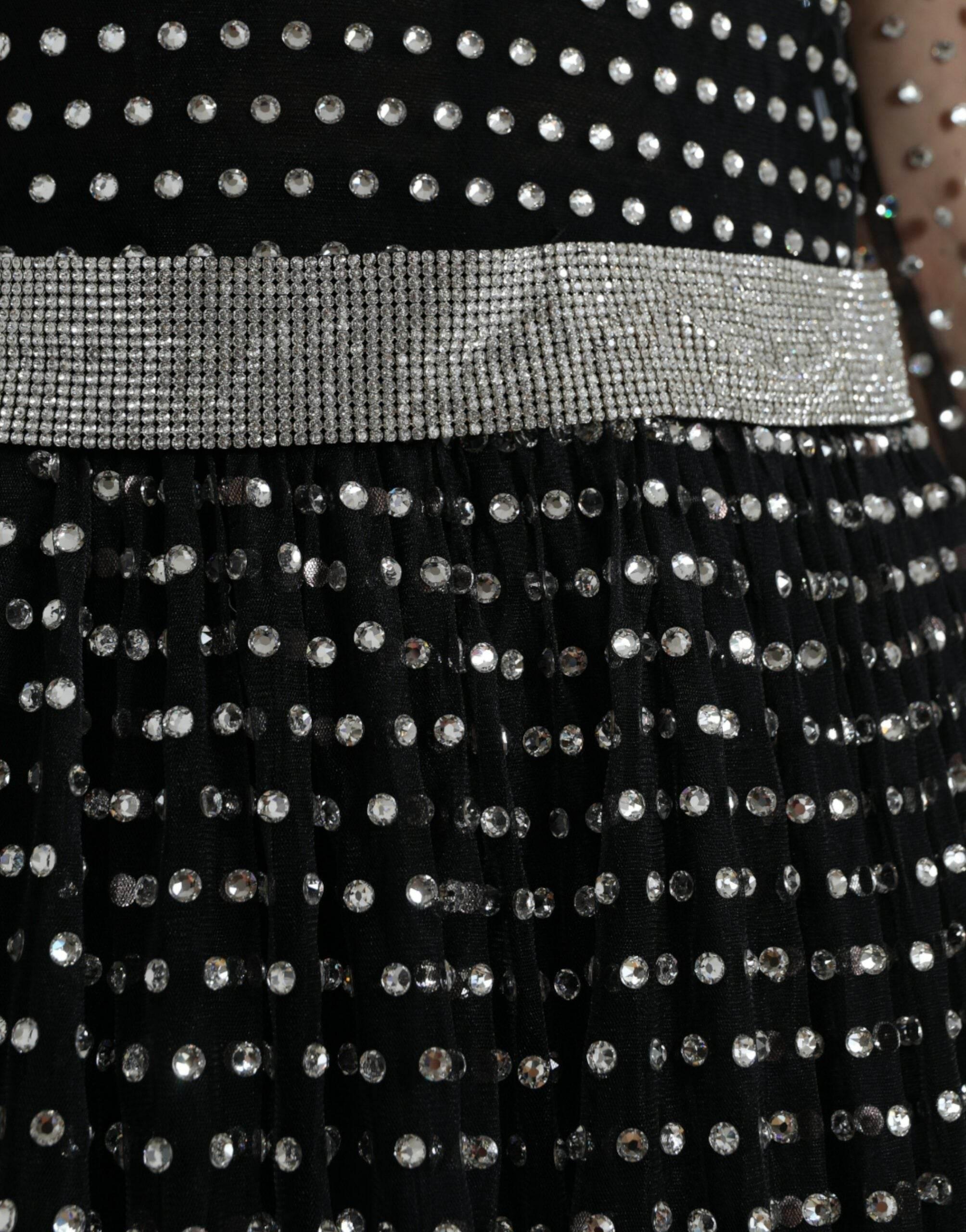 Dolce & Gabbana Black Crystal Embellished A-line Gown Dress - Hilstor