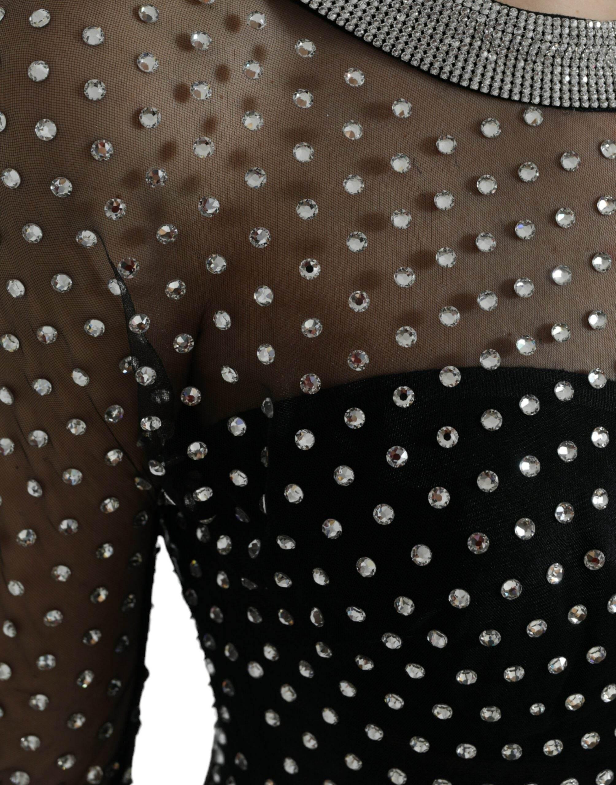 Dolce & Gabbana Black Crystal Embellished A-line Gown Dress - Hilstor