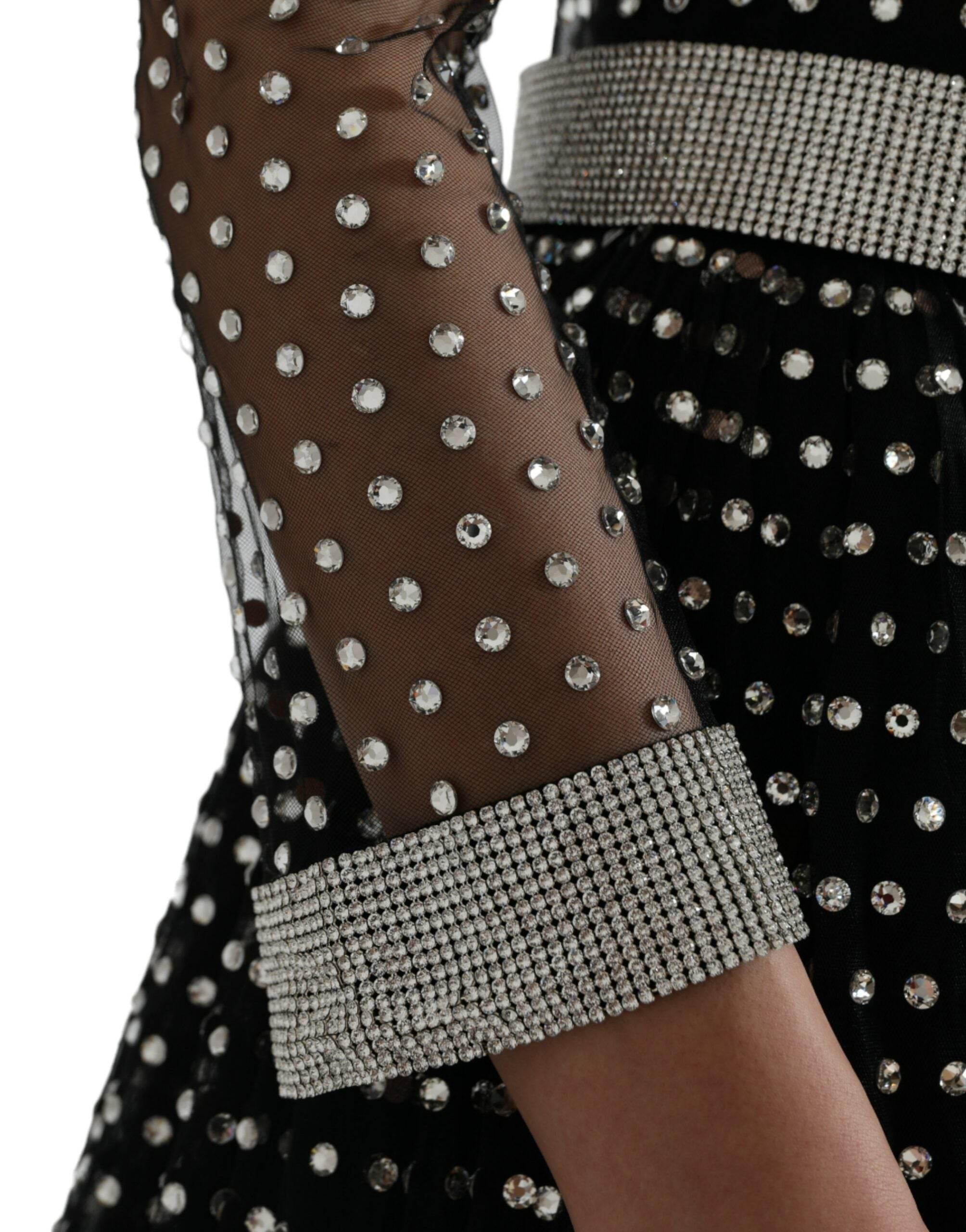 Dolce & Gabbana Black Crystal Embellished A-line Gown Dress - Hilstor