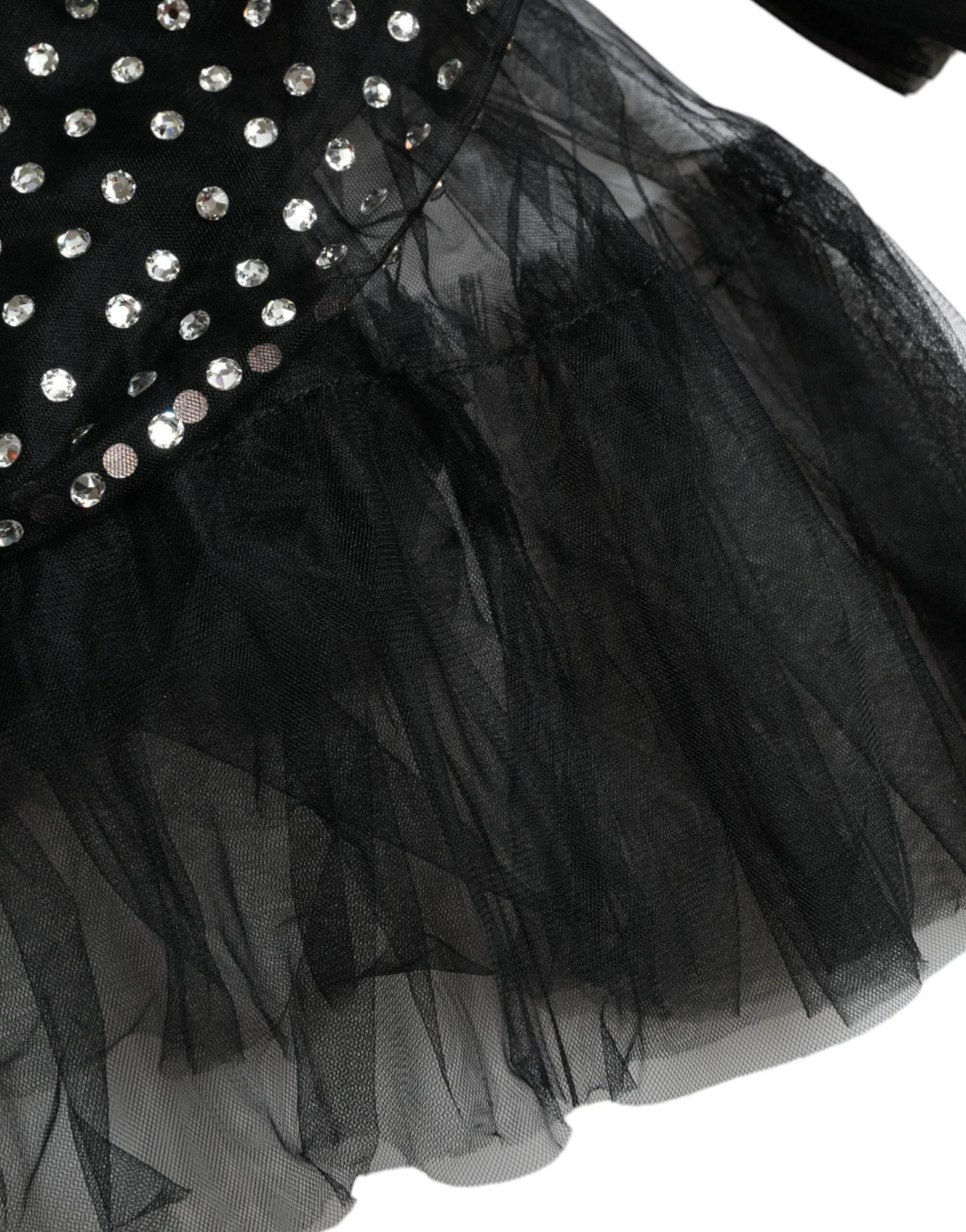 Dolce & Gabbana Black Crystal Embellished A-line Gown Dress - Hilstor