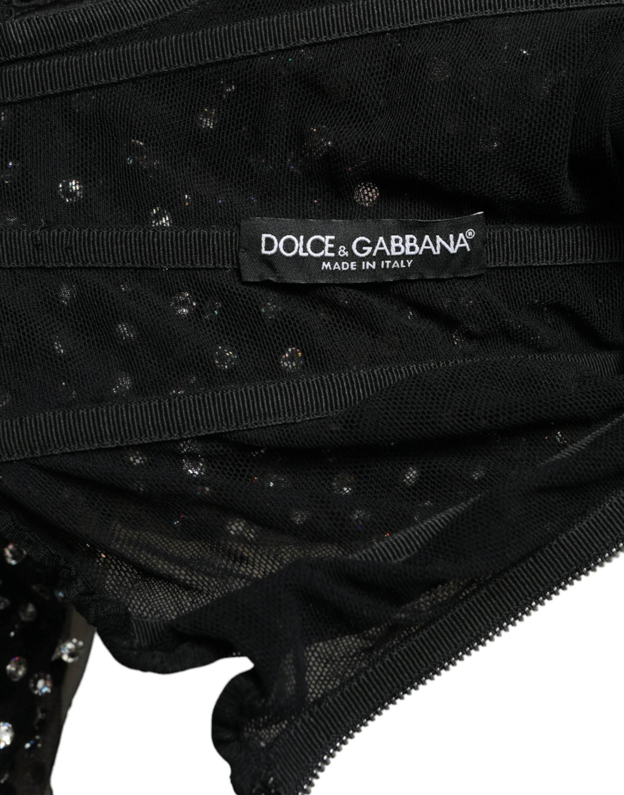 Dolce & Gabbana Black Crystal Embellished A-line Gown Dress - Hilstor