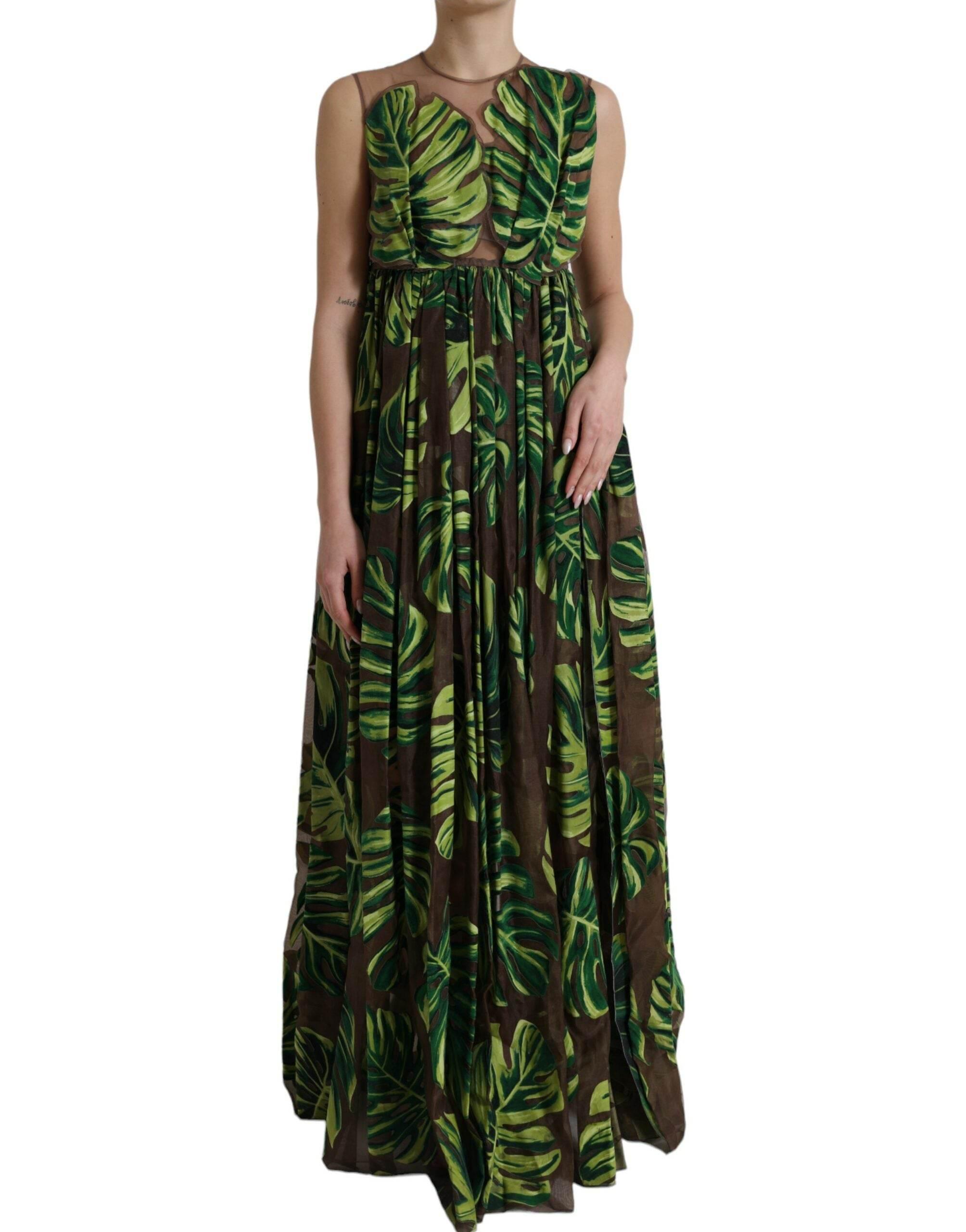 Dolce & Gabbana Green Banana Leaf Sleeveless Long Maxi Dress - Hilstor