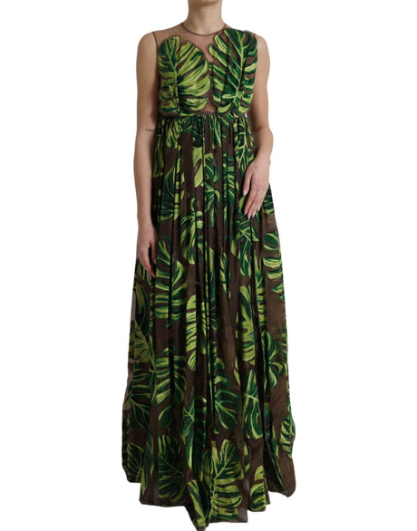 Dolce & Gabbana Green Banana Leaf Sleeveless Long Maxi Dress - Hilstor