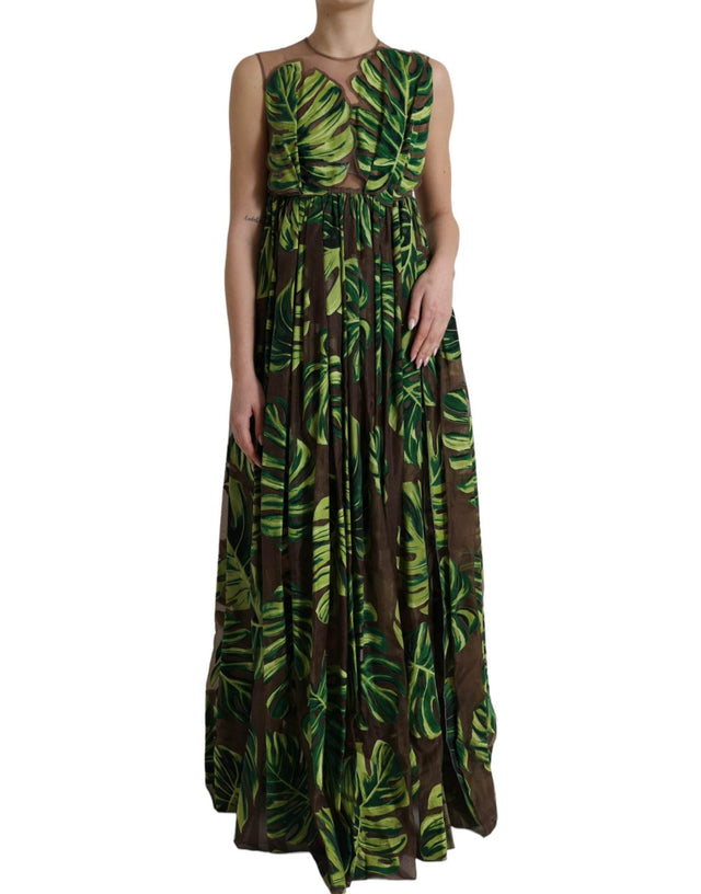 Dolce & Gabbana Green Banana Leaf Sleeveless Long Maxi Dress - Hilstor
