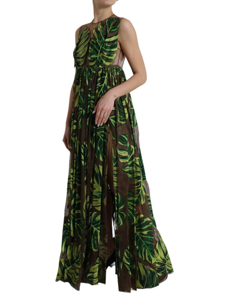Dolce & Gabbana Green Banana Leaf Sleeveless Long Maxi Dress - Hilstor