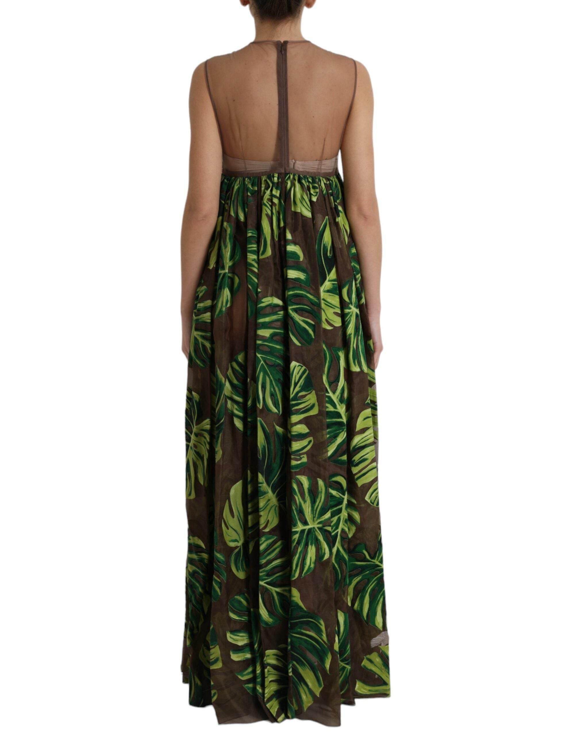 Dolce & Gabbana Green Banana Leaf Sleeveless Long Maxi Dress - Hilstor