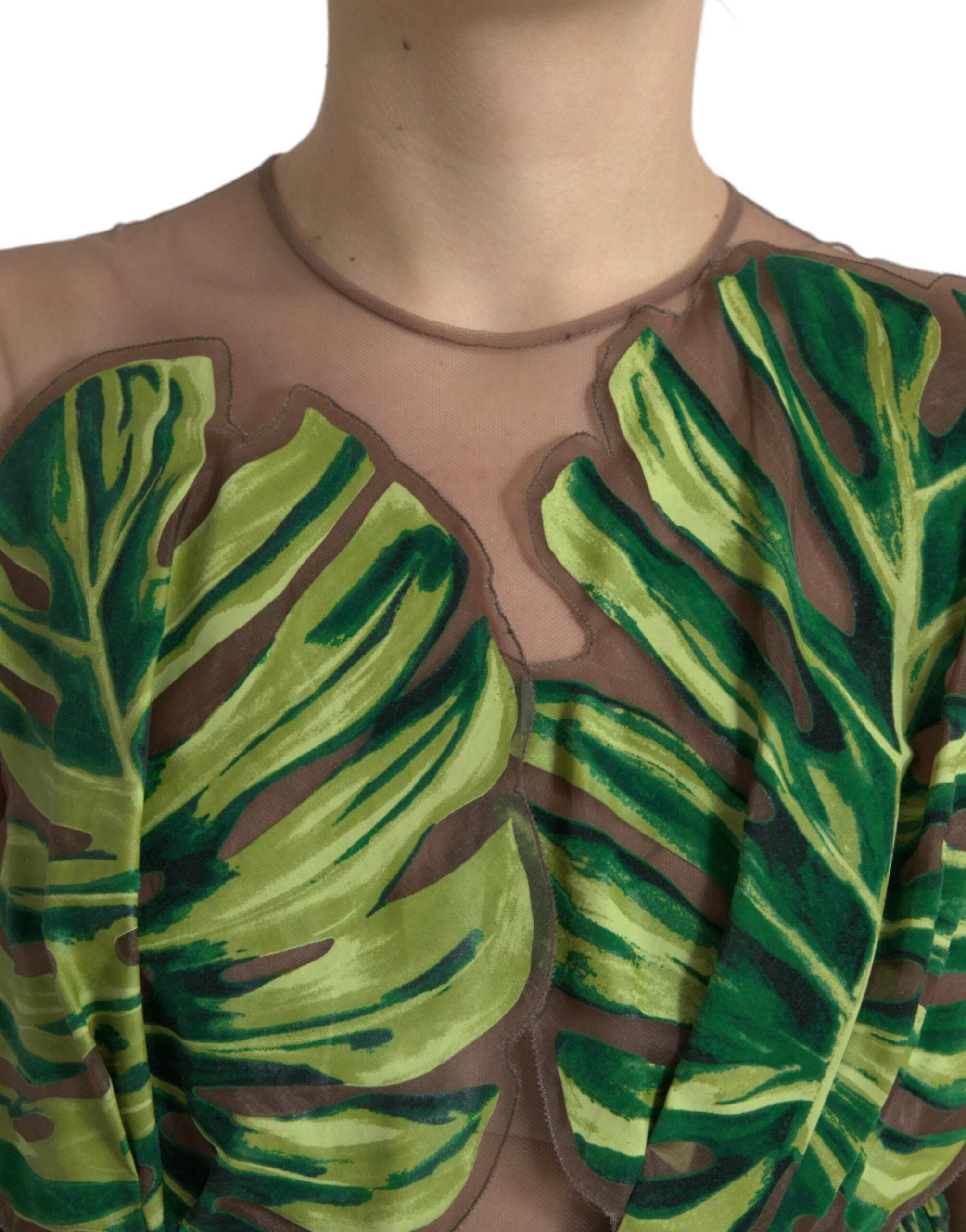 Dolce & Gabbana Green Banana Leaf Sleeveless Long Maxi Dress - Hilstor