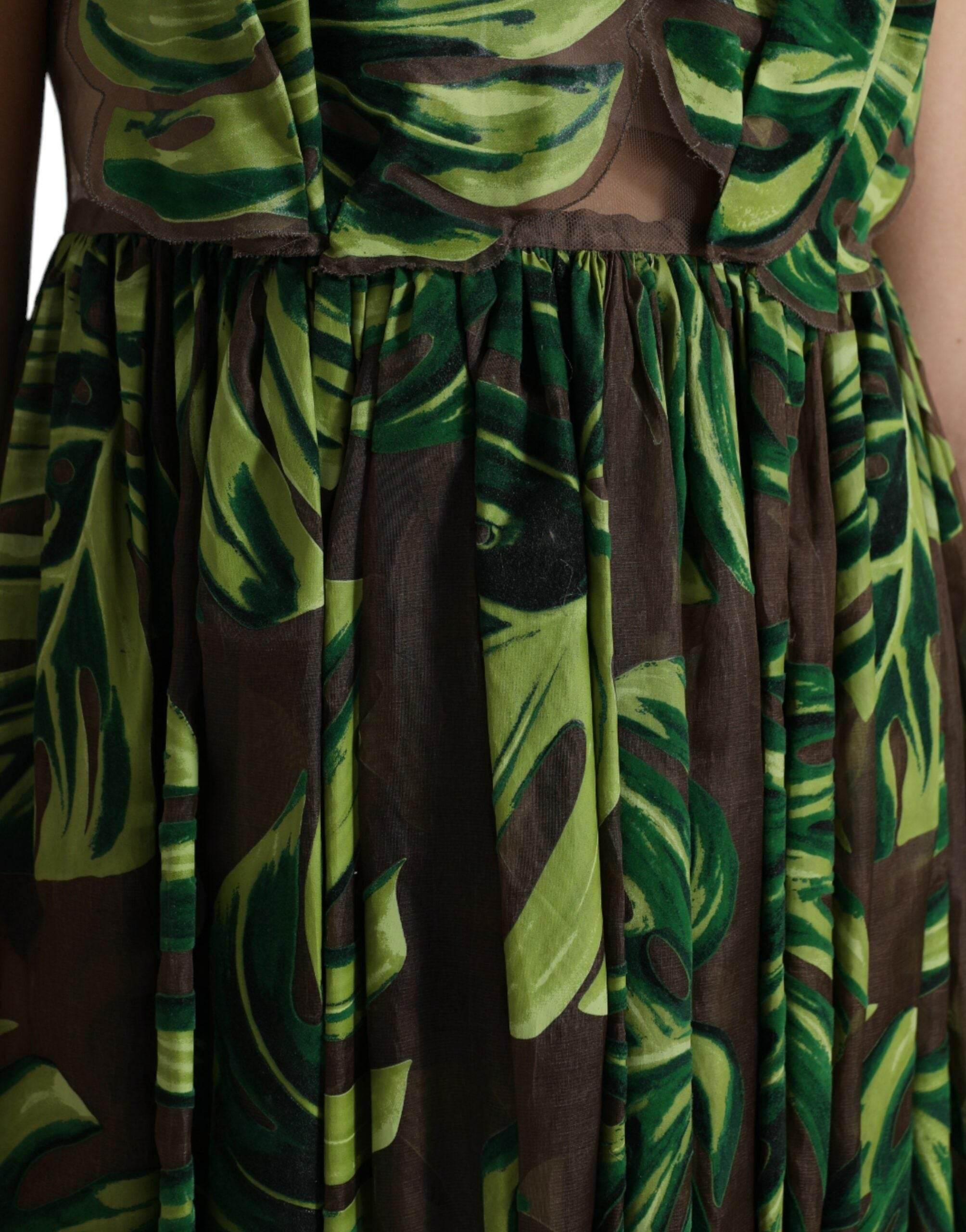 Dolce & Gabbana Green Banana Leaf Sleeveless Long Maxi Dress - Hilstor
