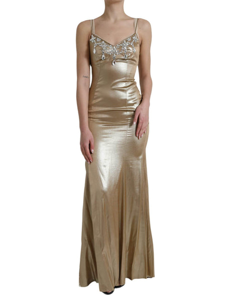 Dolce & Gabbana Metallic Gold Crystal Embellished Gown Dress - Hilstor