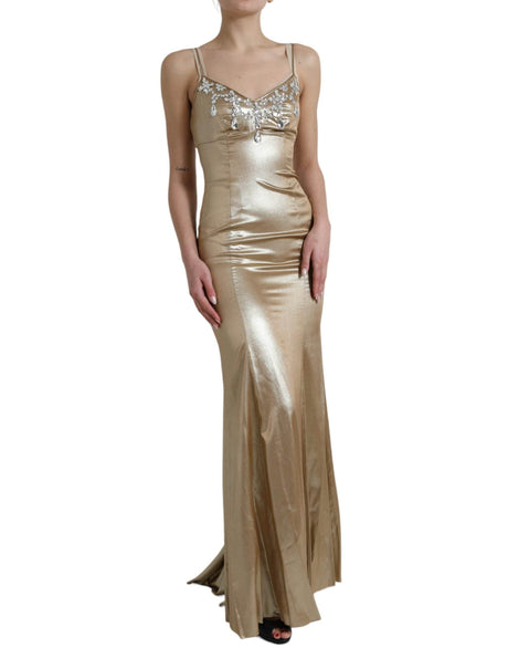 Dolce & Gabbana Metallic Gold Crystal Embellished Gown Dress - Hilstor