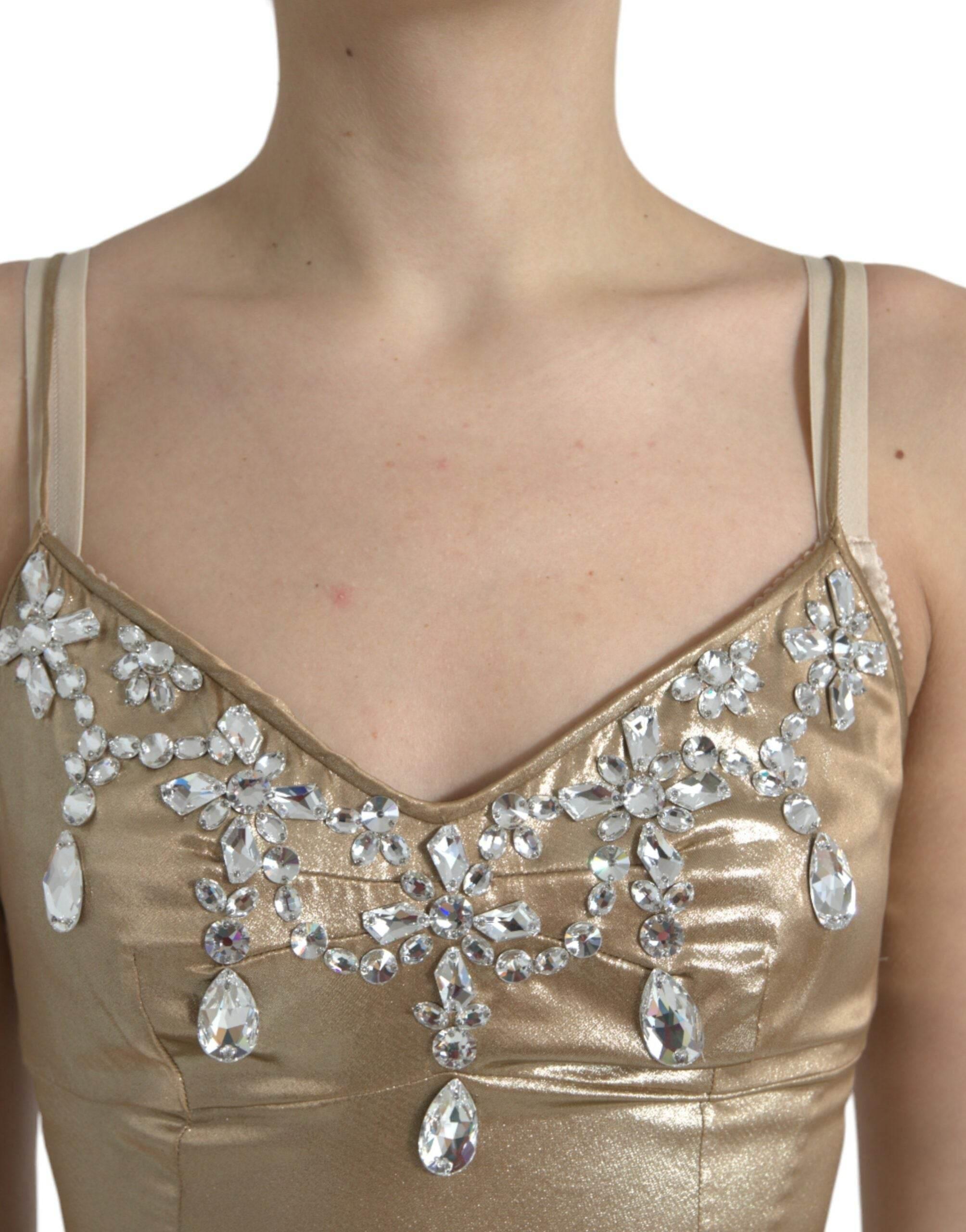 Dolce & Gabbana Metallic Gold Crystal Embellished Gown Dress - Hilstor