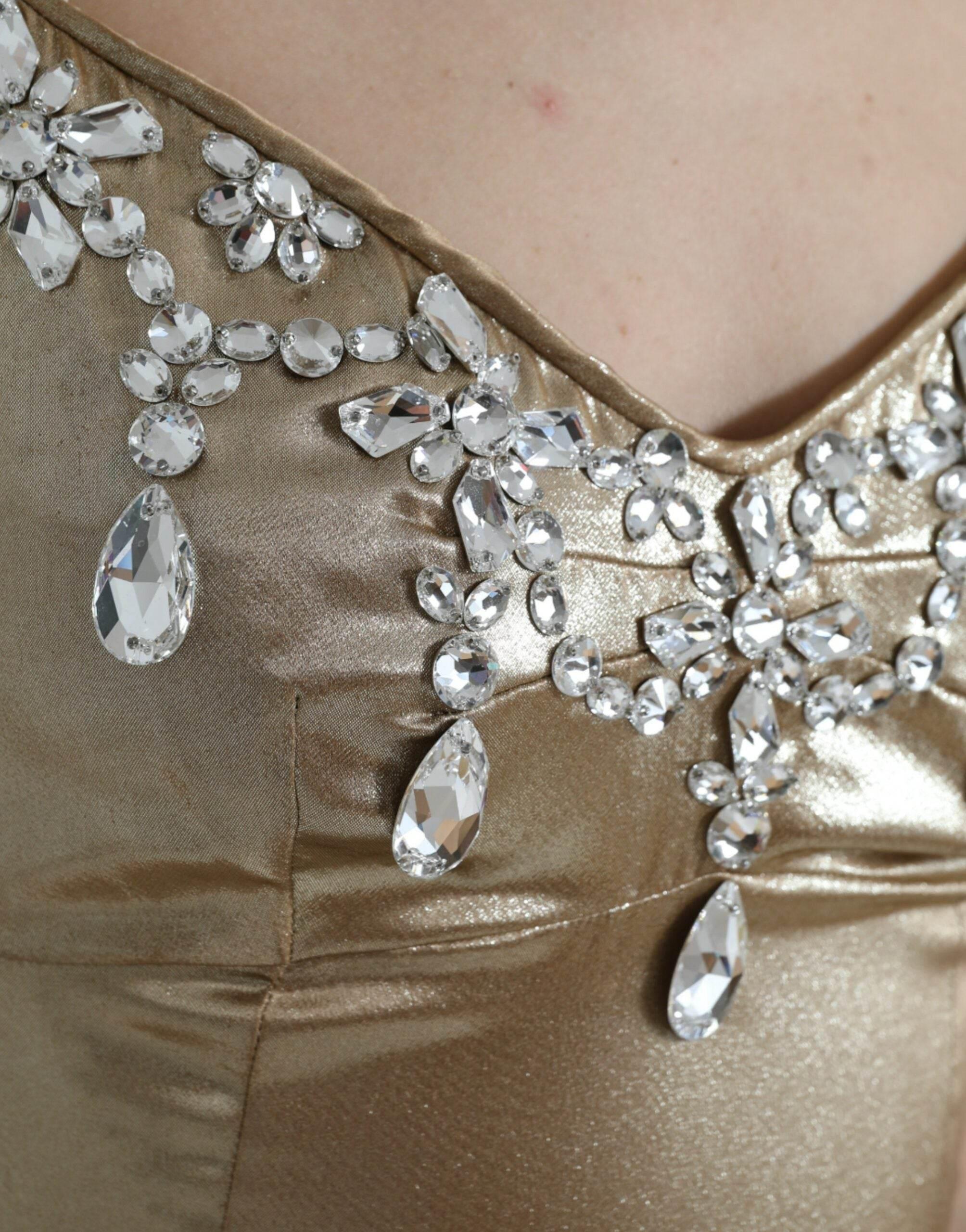 Dolce & Gabbana Metallic Gold Crystal Embellished Gown Dress - Hilstor