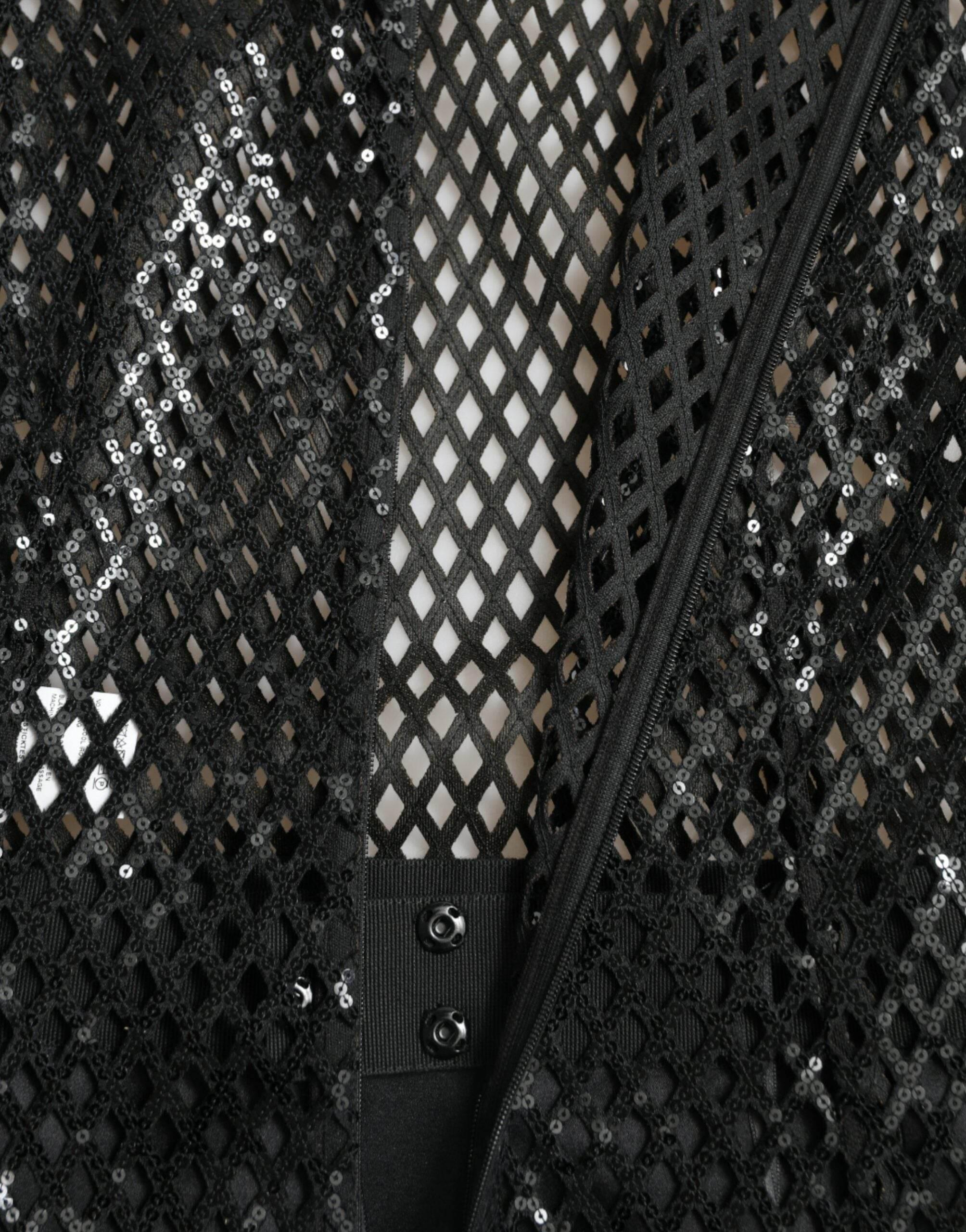 Dolce & Gabbana Black Sequined Sleeveless Mesh Layered Gown Dress - Hilstor