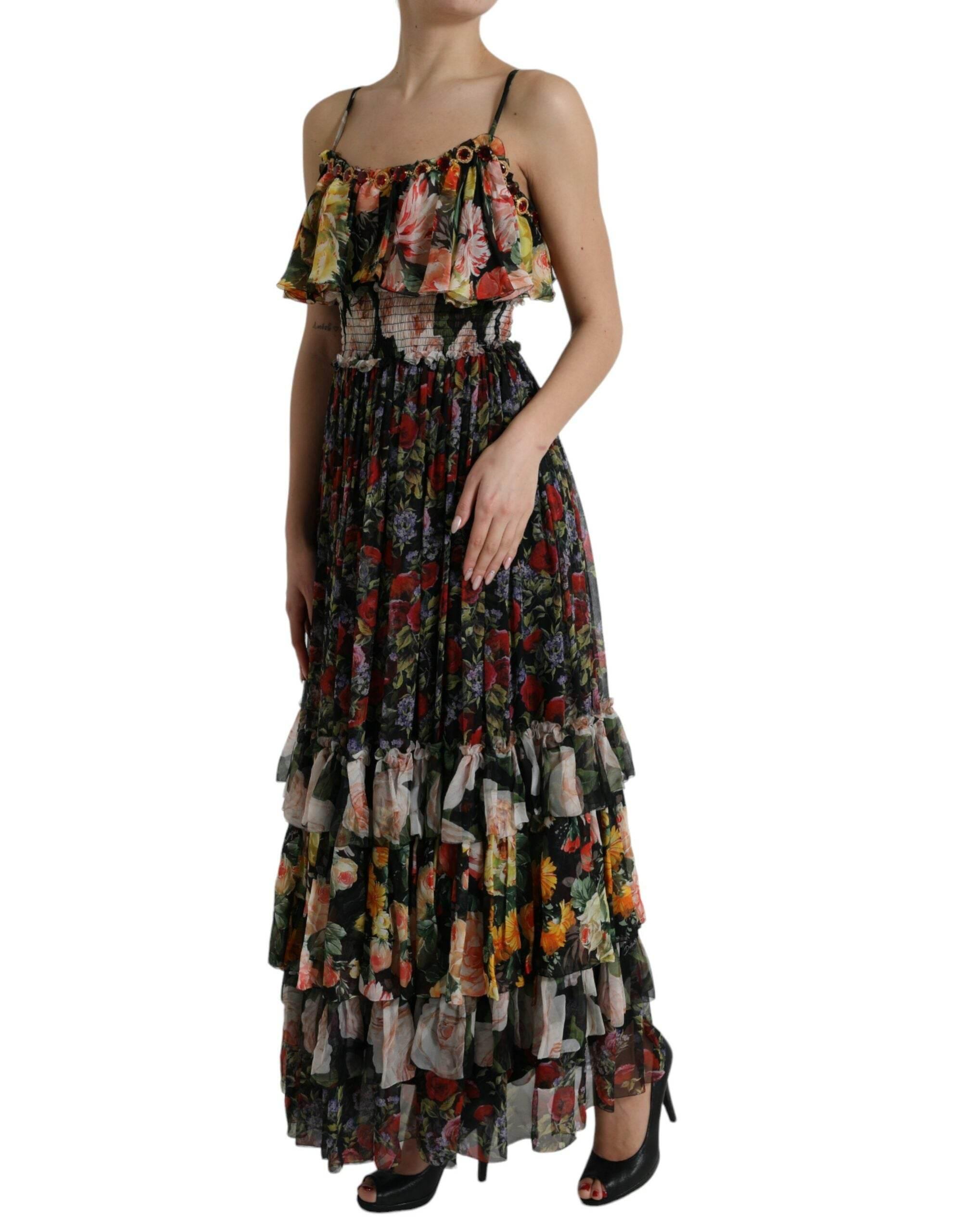 Dolce & Gabbana Multicolor Floral Chiffon Tiered Maxi Dress - Hilstor