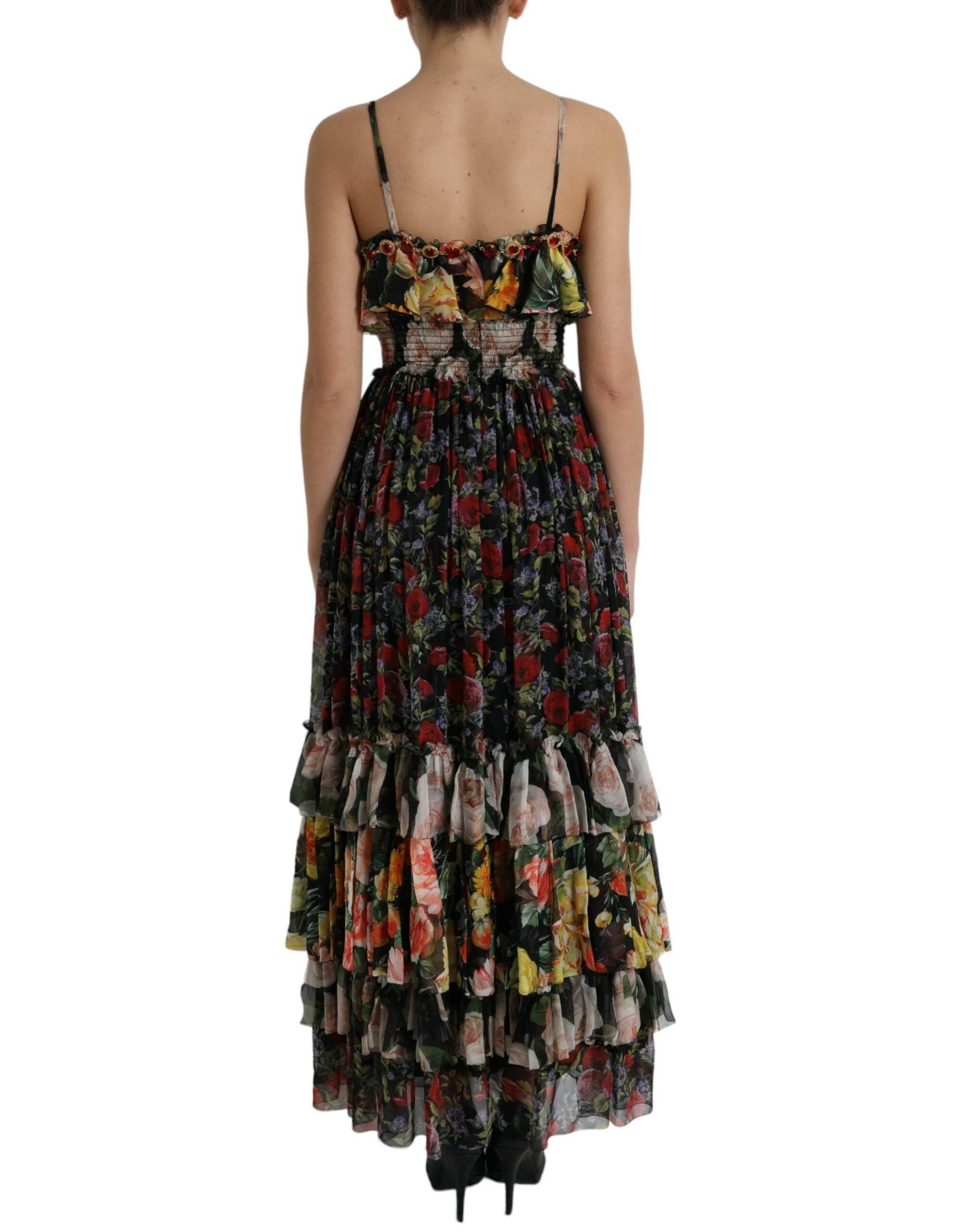 Dolce & Gabbana Multicolor Floral Chiffon Tiered Maxi Dress - Hilstor