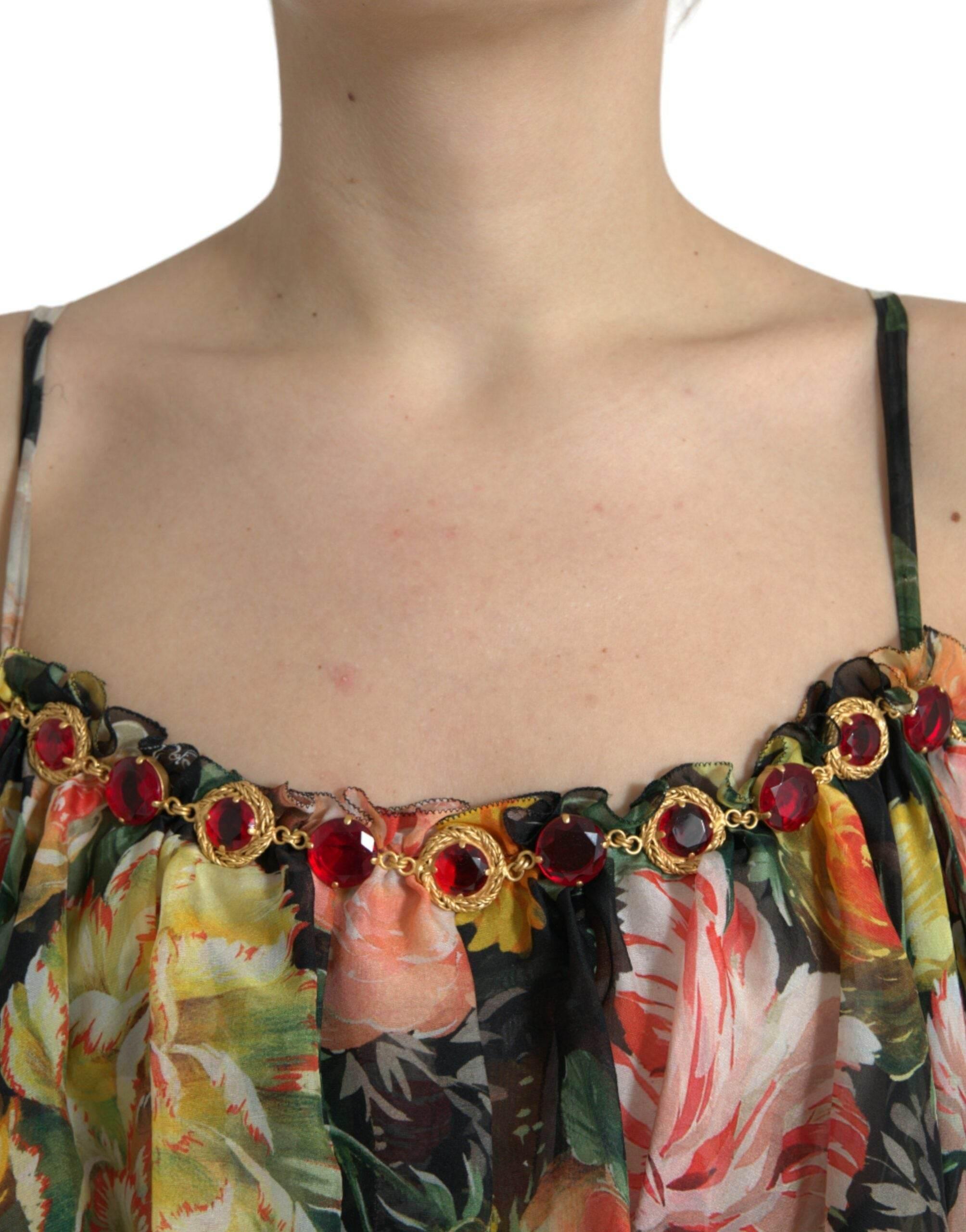 Dolce & Gabbana Multicolor Floral Chiffon Tiered Maxi Dress - Hilstor
