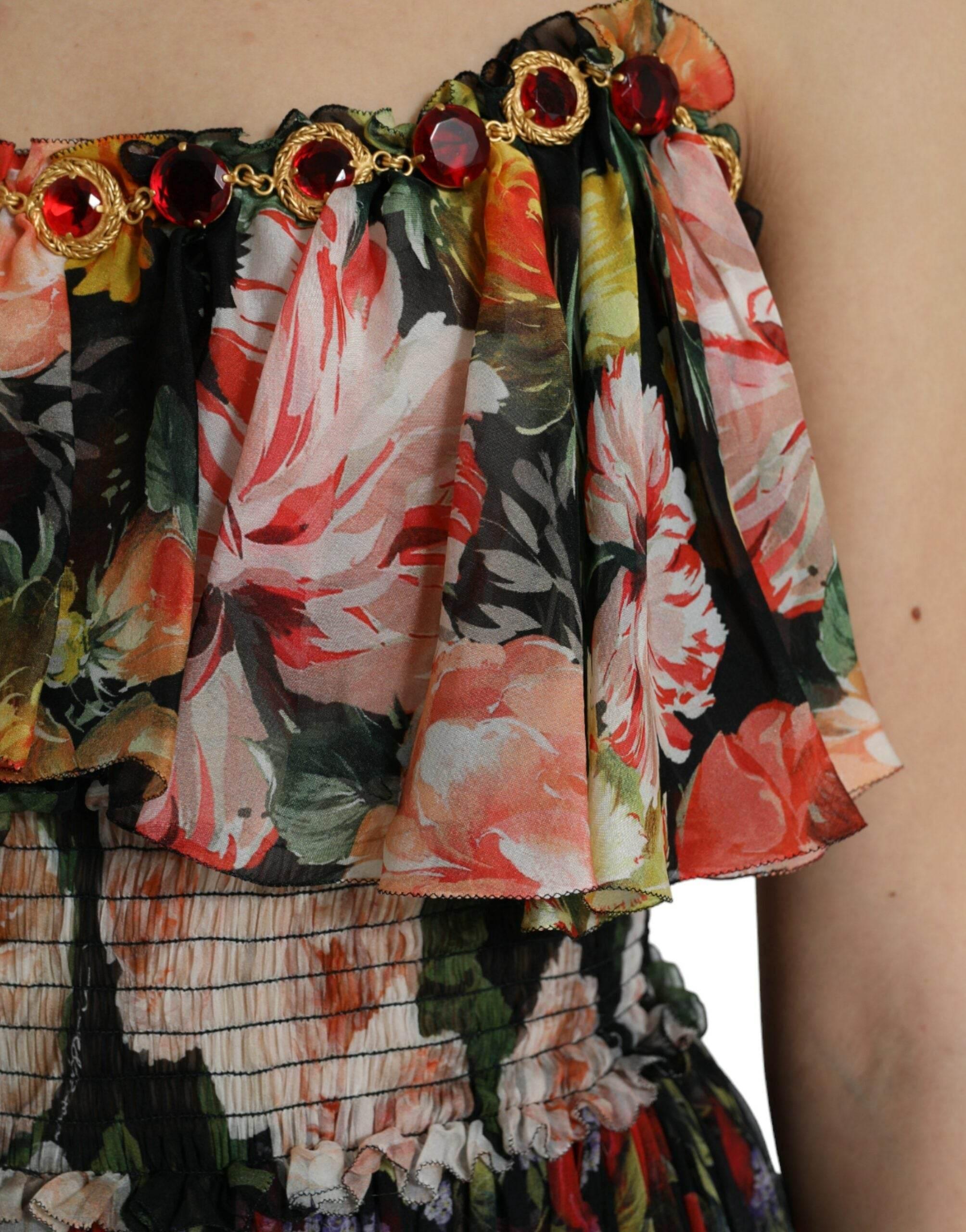Dolce & Gabbana Multicolor Floral Chiffon Tiered Maxi Dress - Hilstor