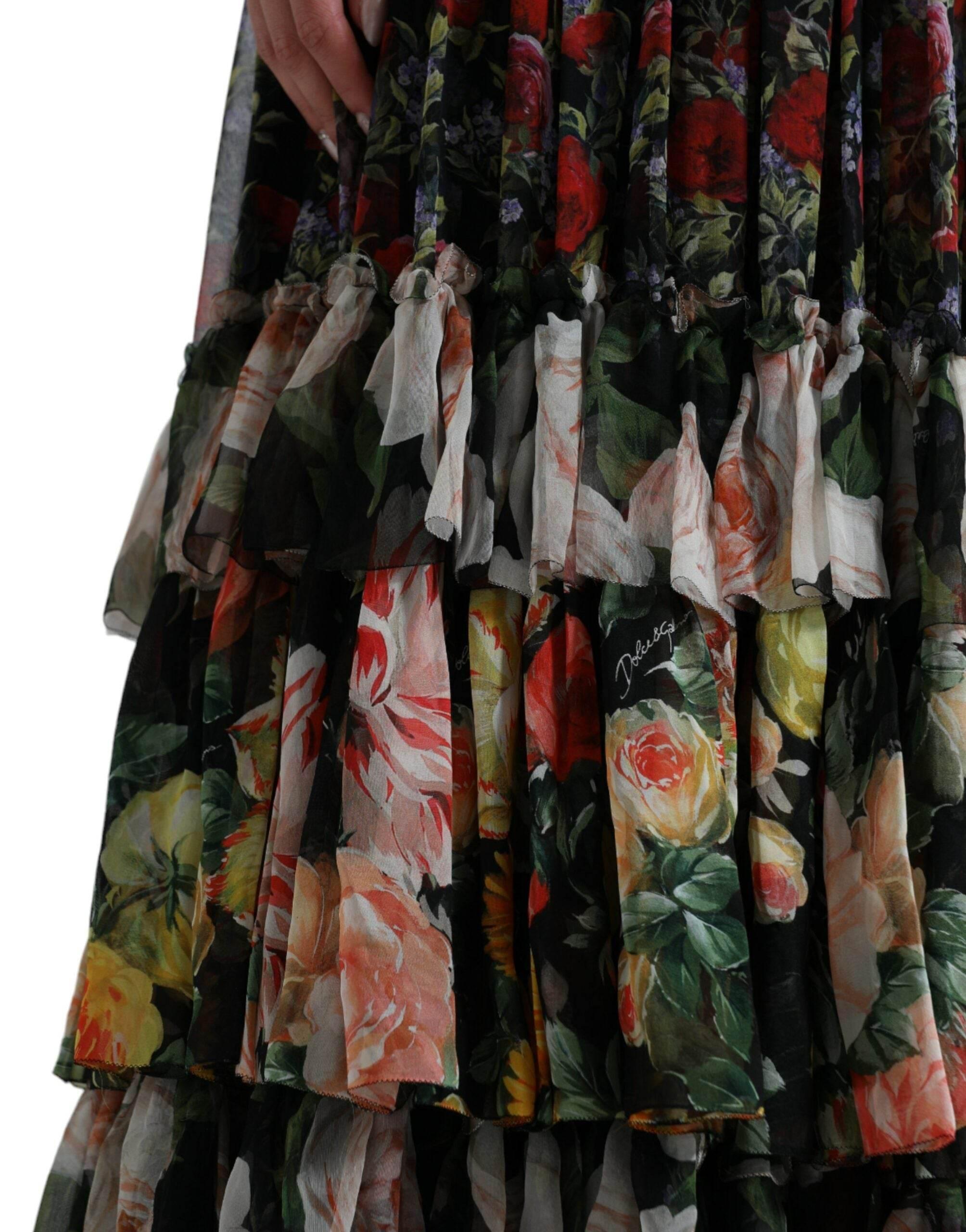 Dolce & Gabbana Multicolor Floral Chiffon Tiered Maxi Dress - Hilstor