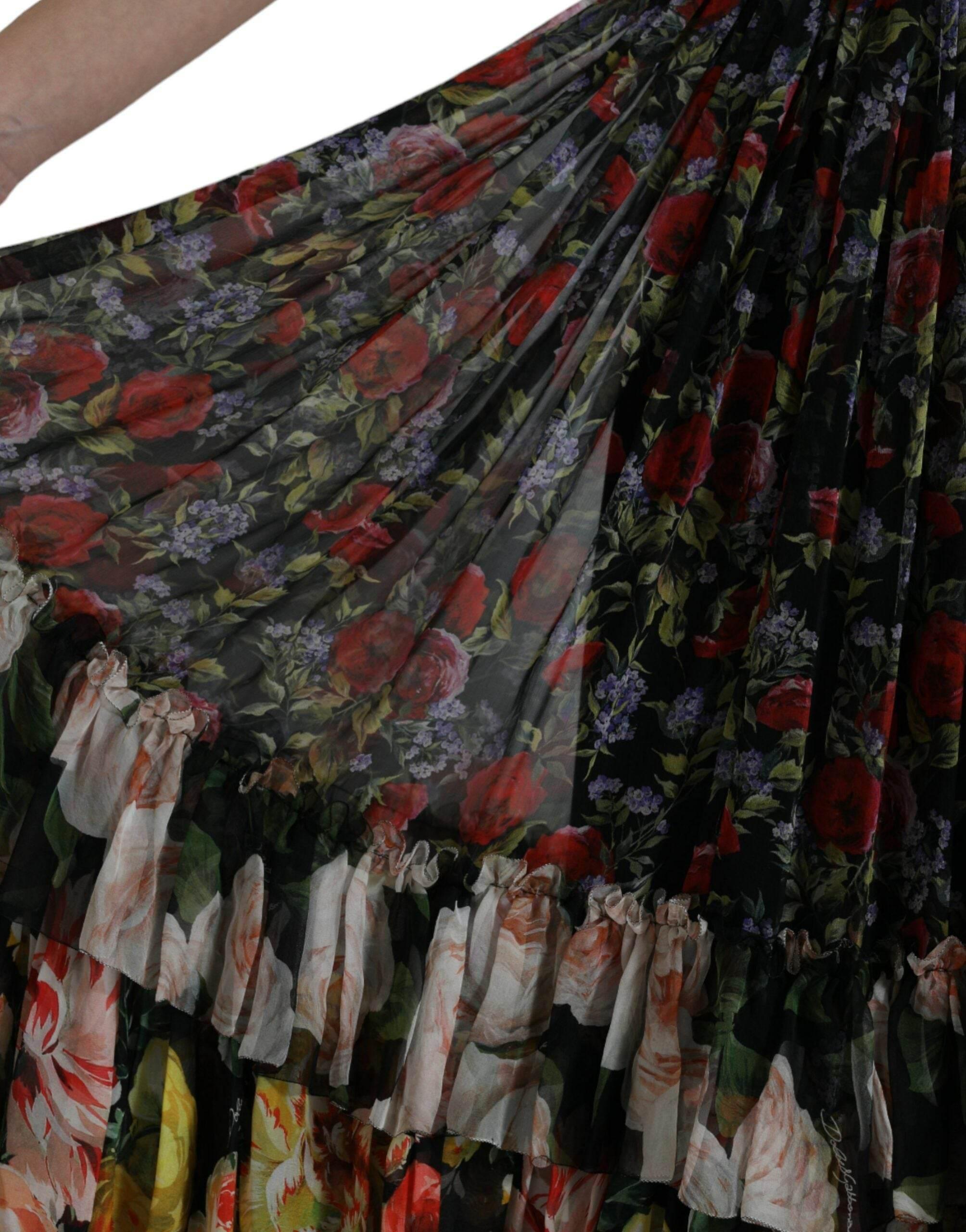 Dolce & Gabbana Multicolor Floral Chiffon Tiered Maxi Dress - Hilstor