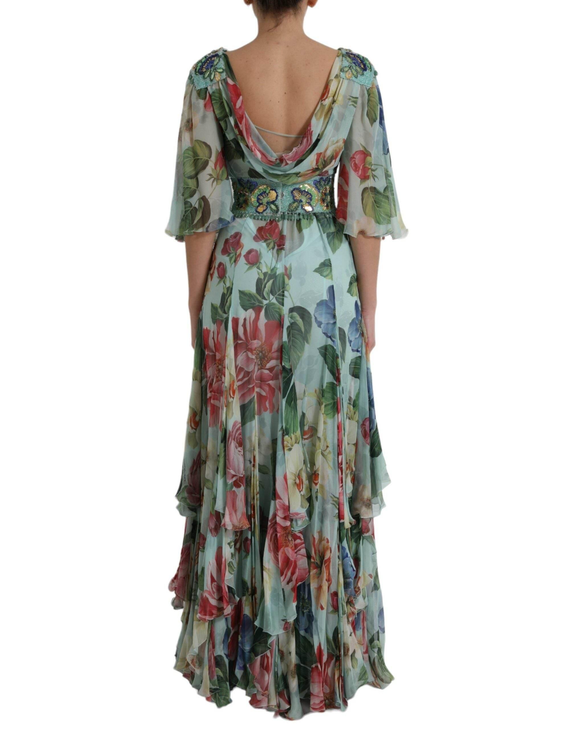Dolce & Gabbana Blue Floral Print Tiered Long Maxi Dress - Hilstor