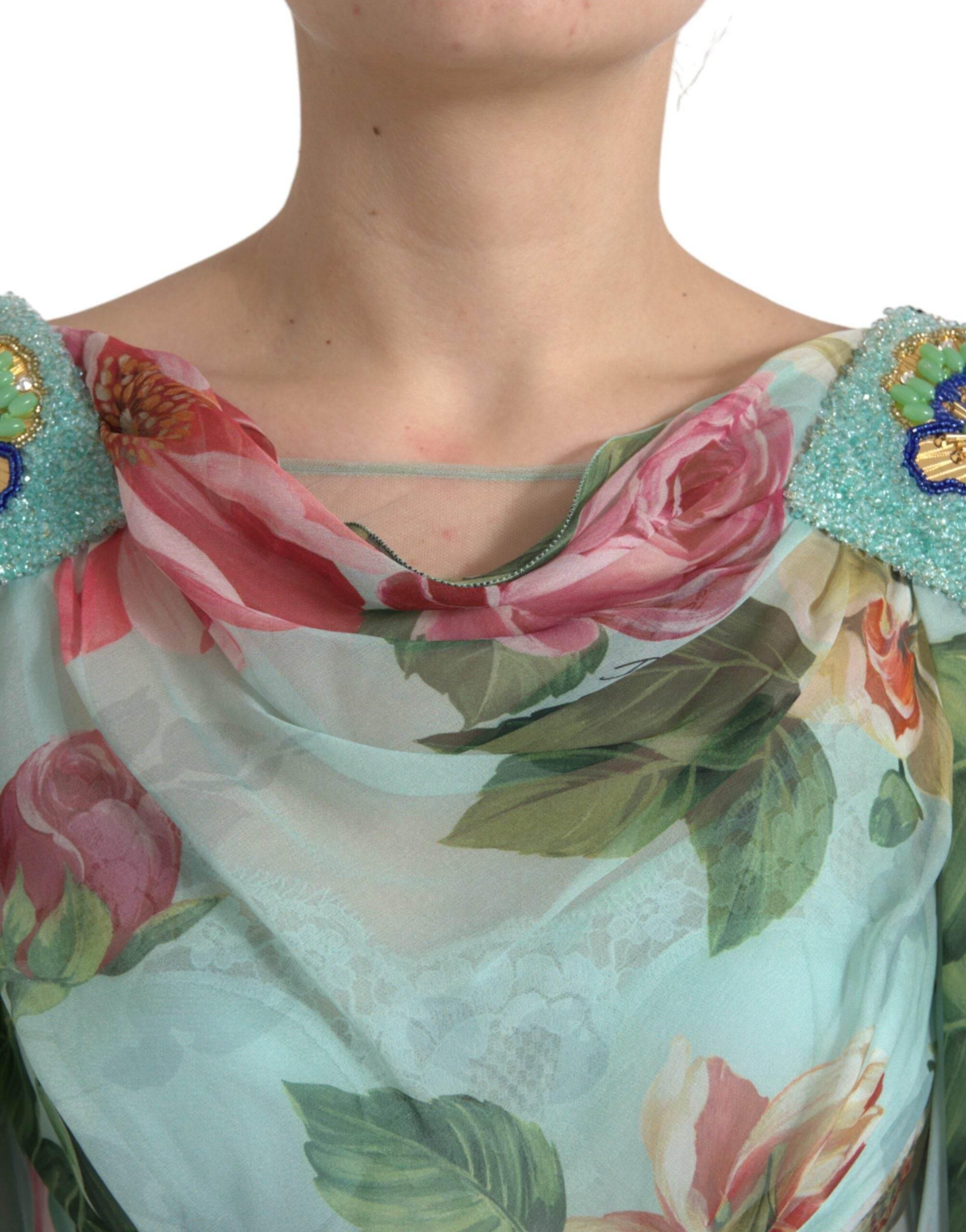 Dolce & Gabbana Blue Floral Print Tiered Long Maxi Dress - Hilstor