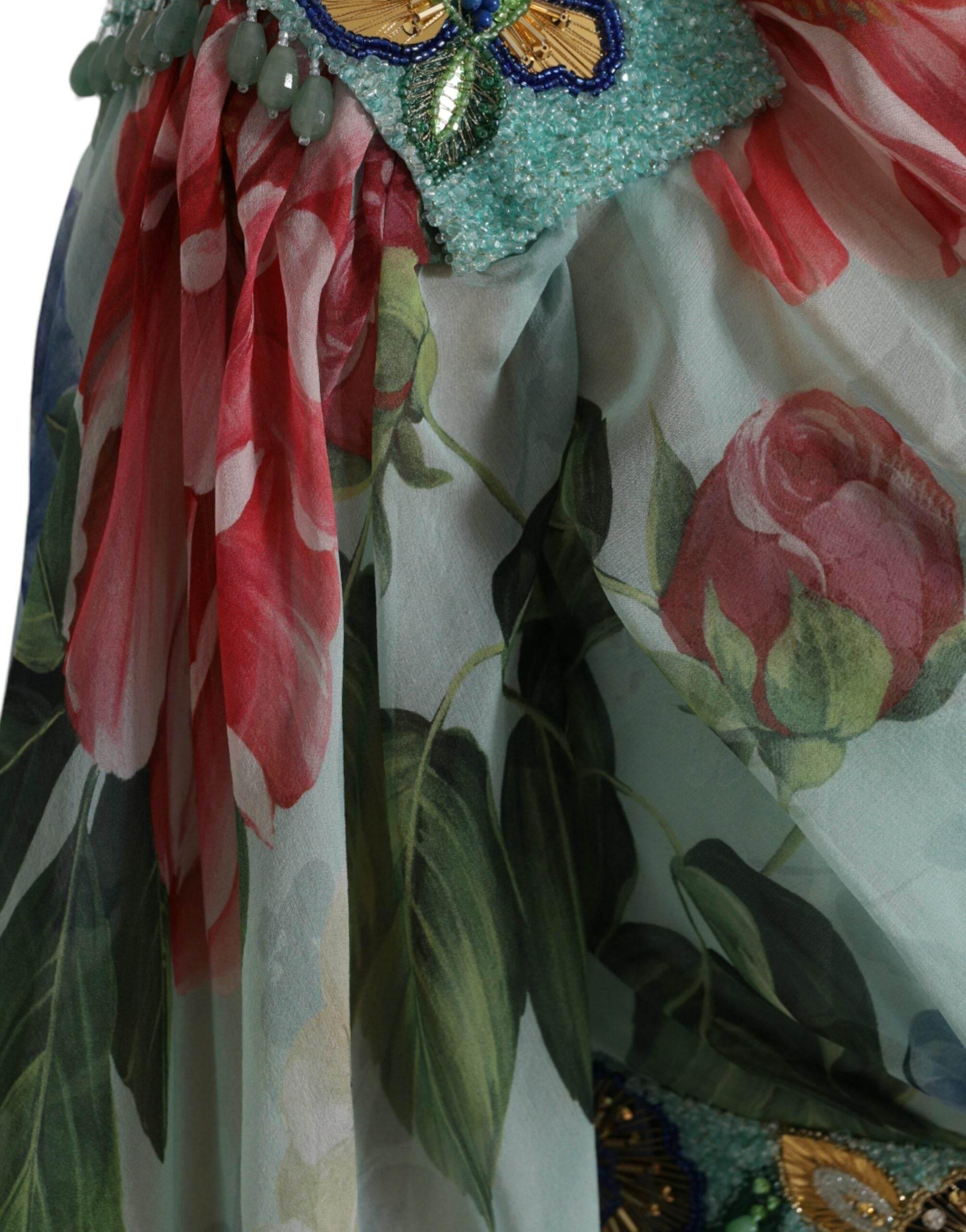 Dolce & Gabbana Blue Floral Print Tiered Long Maxi Dress - Hilstor