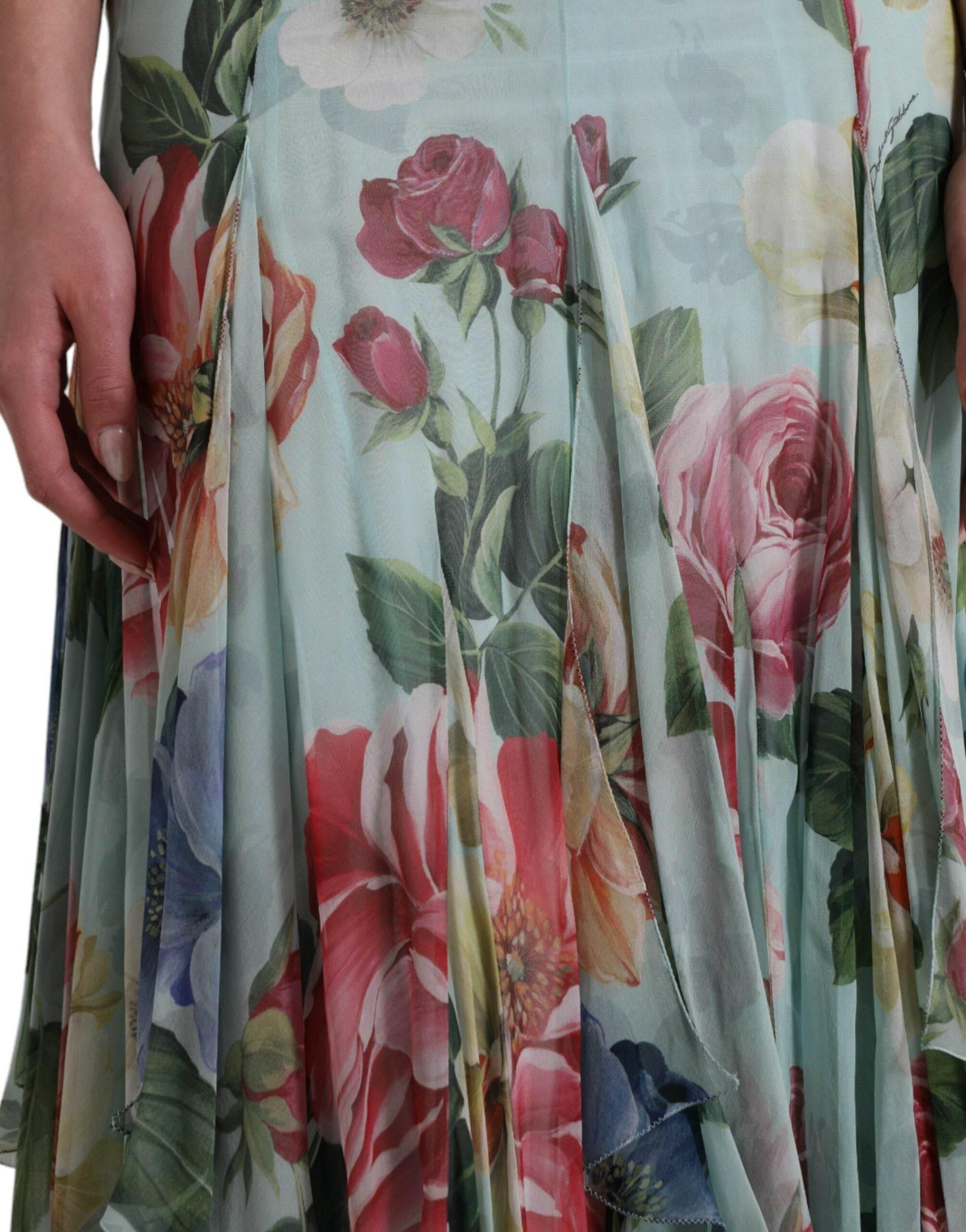 Dolce & Gabbana Blue Floral Print Tiered Long Maxi Dress - Hilstor