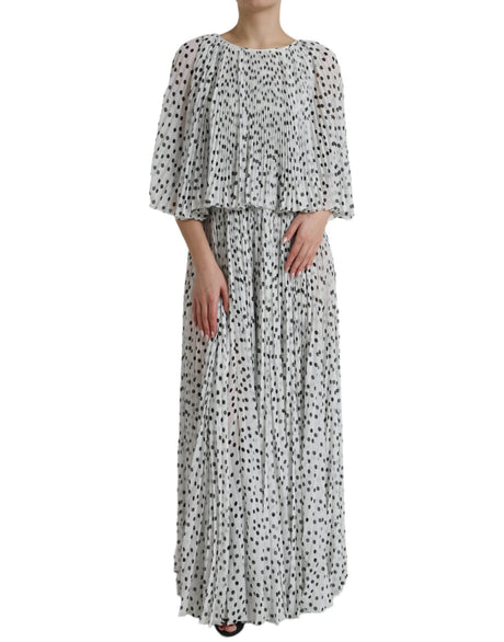 Dolce & Gabbana White Polka Dot A-line Pleated Maxi Dress - Hilstor