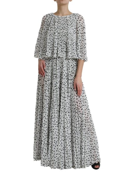 Dolce & Gabbana White Polka Dot A-line Pleated Maxi Dress - Hilstor