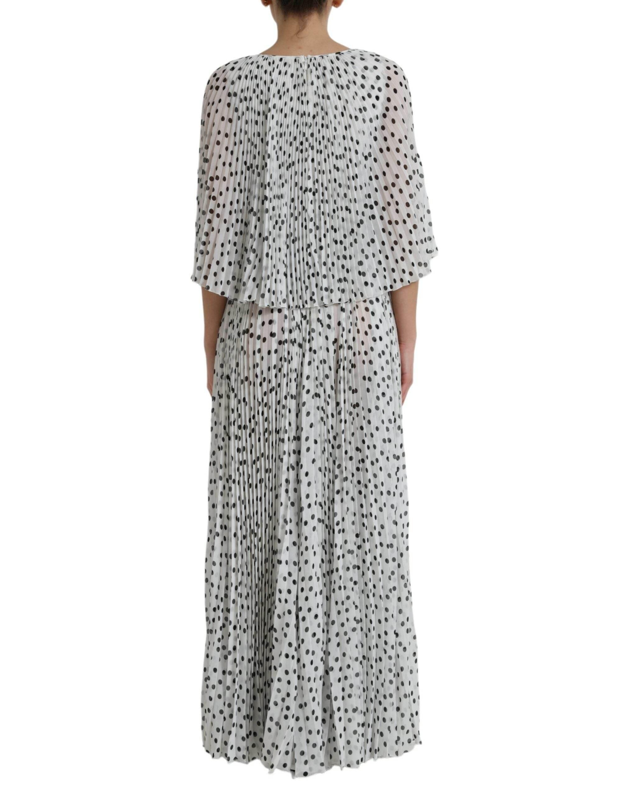 Dolce & Gabbana White Polka Dot A-line Pleated Maxi Dress - Hilstor