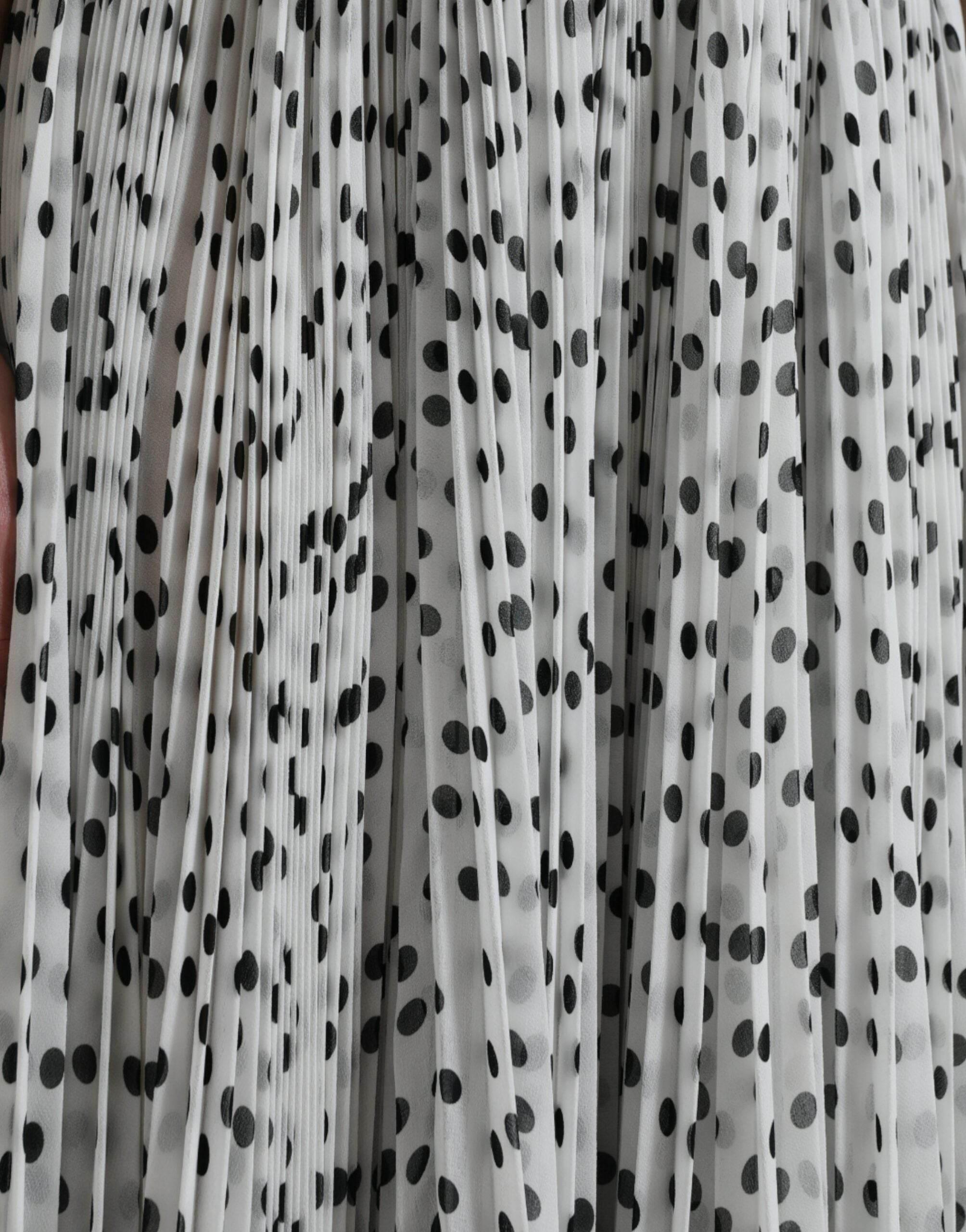 Dolce & Gabbana White Polka Dot A-line Pleated Maxi Dress - Hilstor