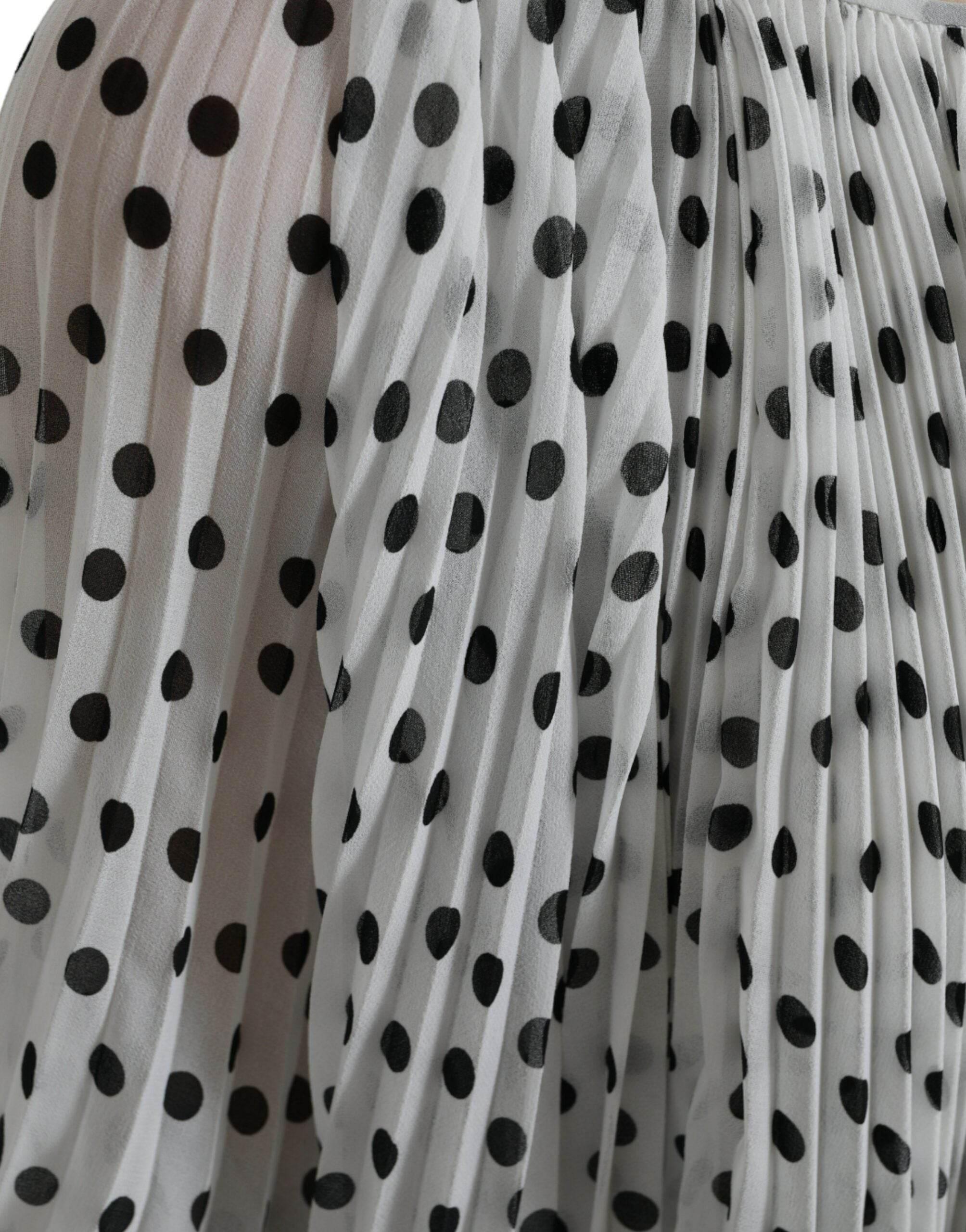 Dolce & Gabbana White Polka Dot A-line Pleated Maxi Dress - Hilstor