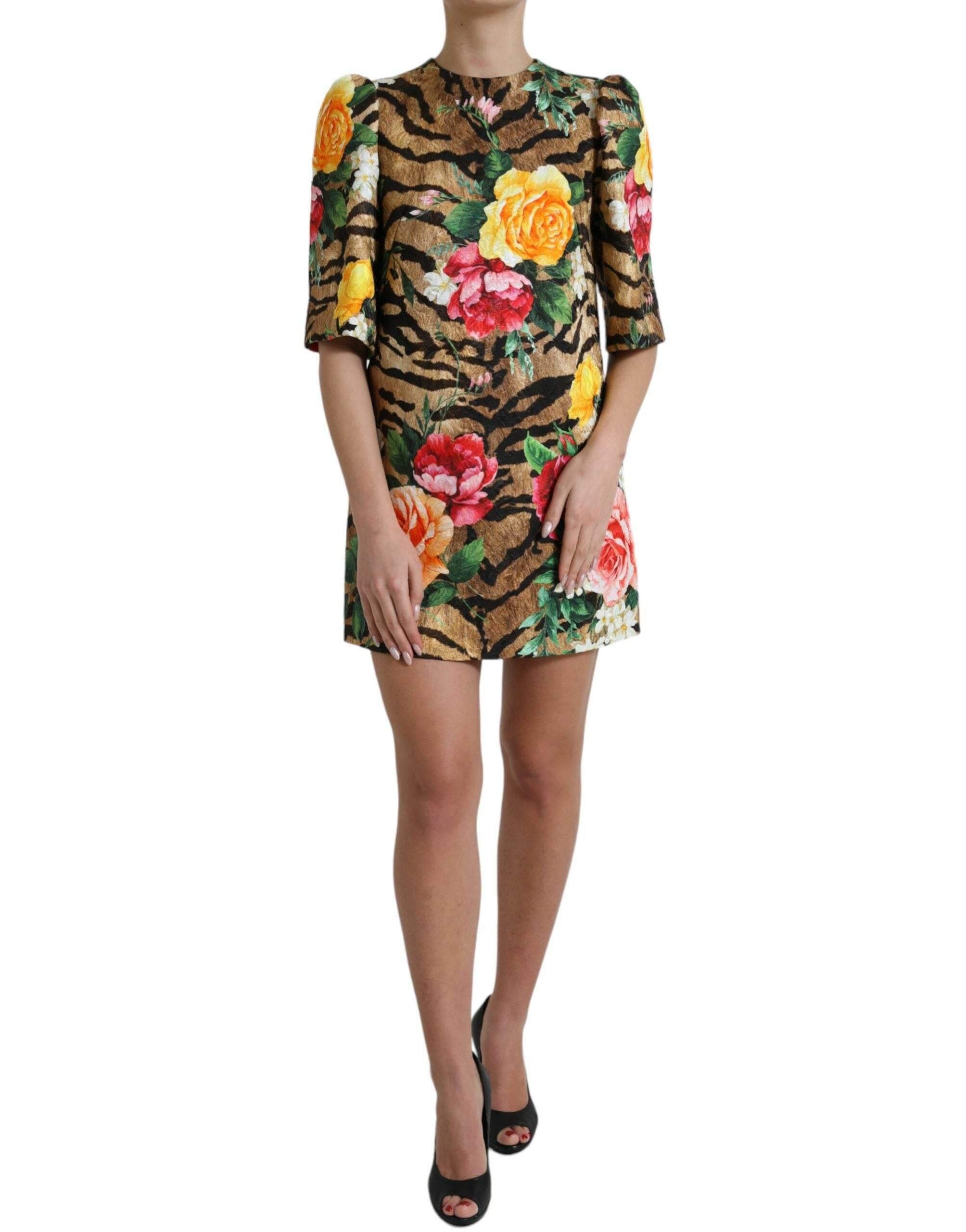 Dolce & Gabbana Animal & Floral Print Mini Shift Dress - Hilstor