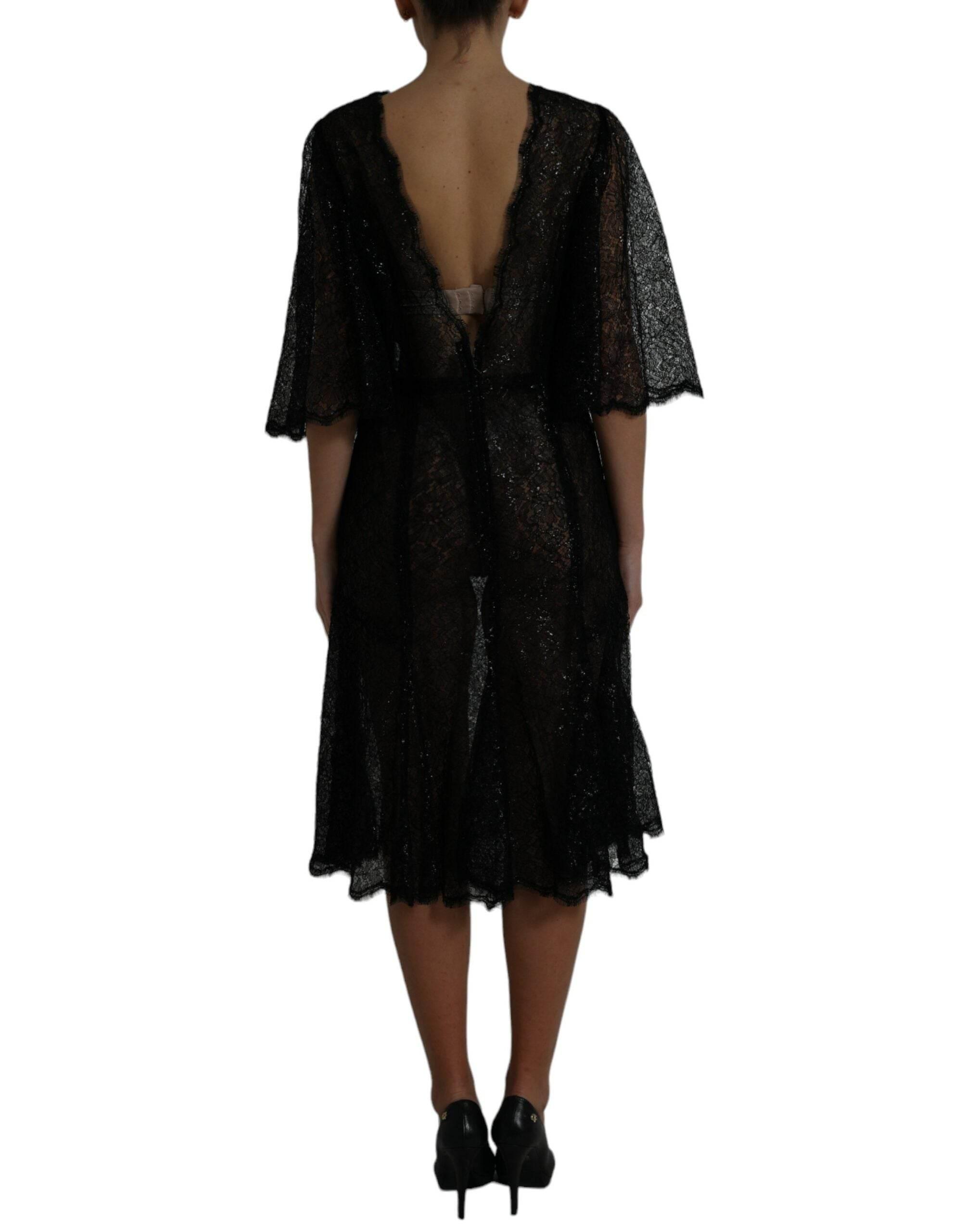 Dolce & Gabbana Black Floral Lace Sheer A-line Midi Dress - Hilstor