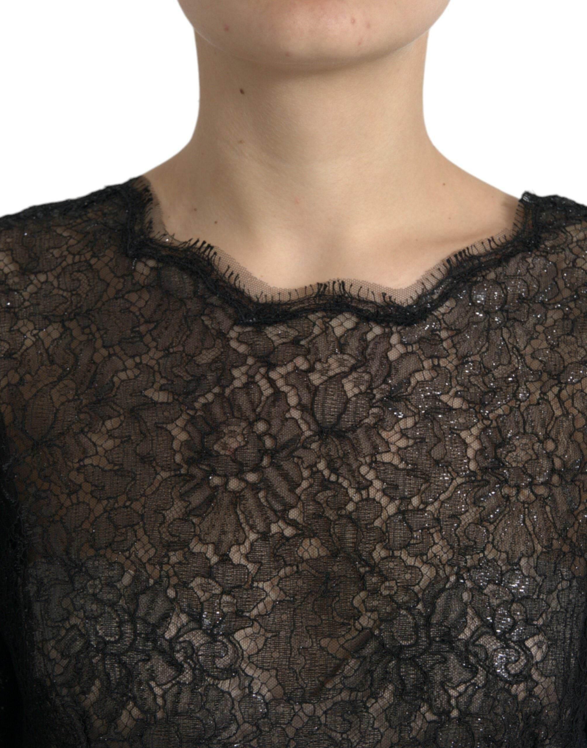 Dolce & Gabbana Black Floral Lace Sheer A-line Midi Dress - Hilstor
