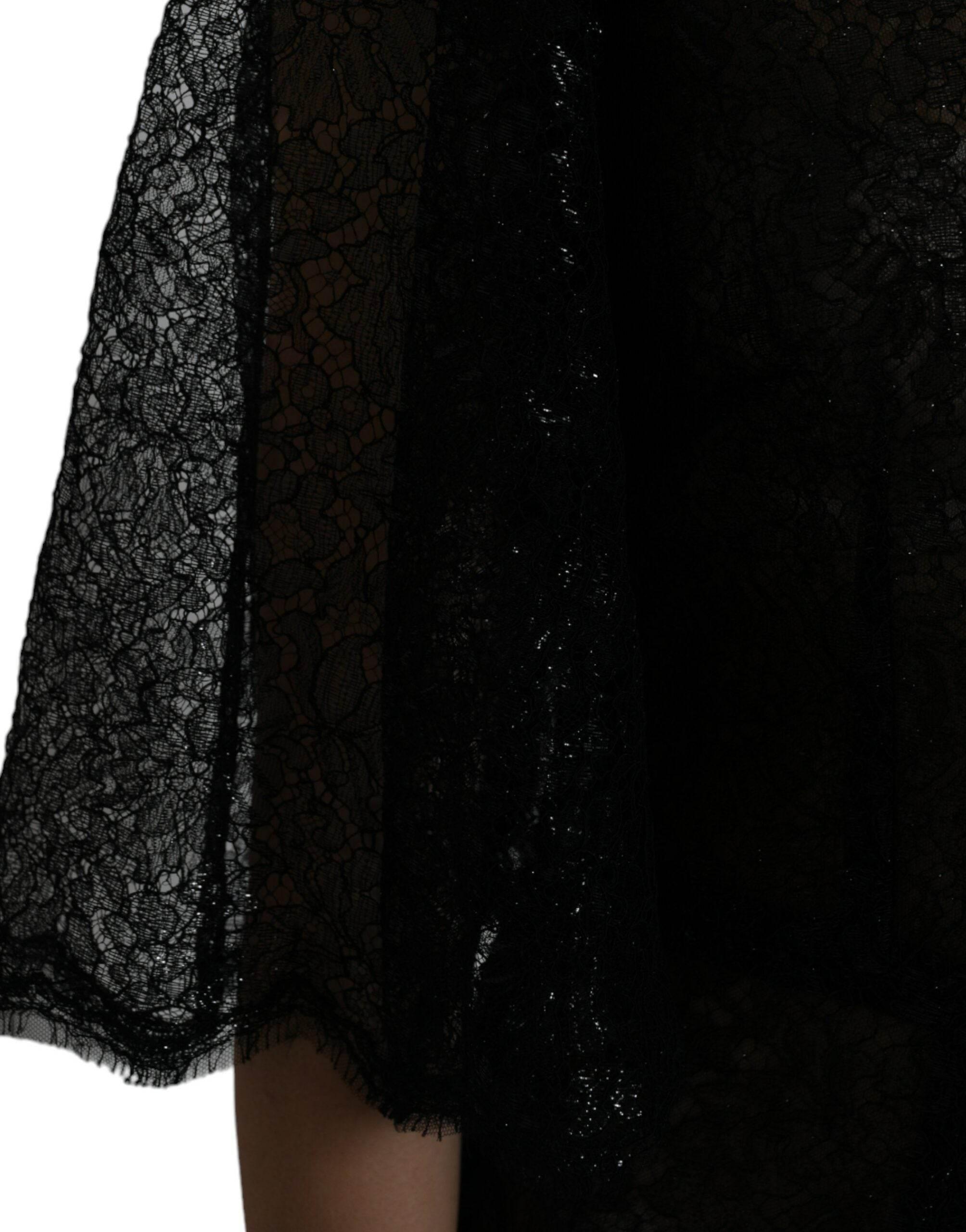 Dolce & Gabbana Black Floral Lace Sheer A-line Midi Dress - Hilstor