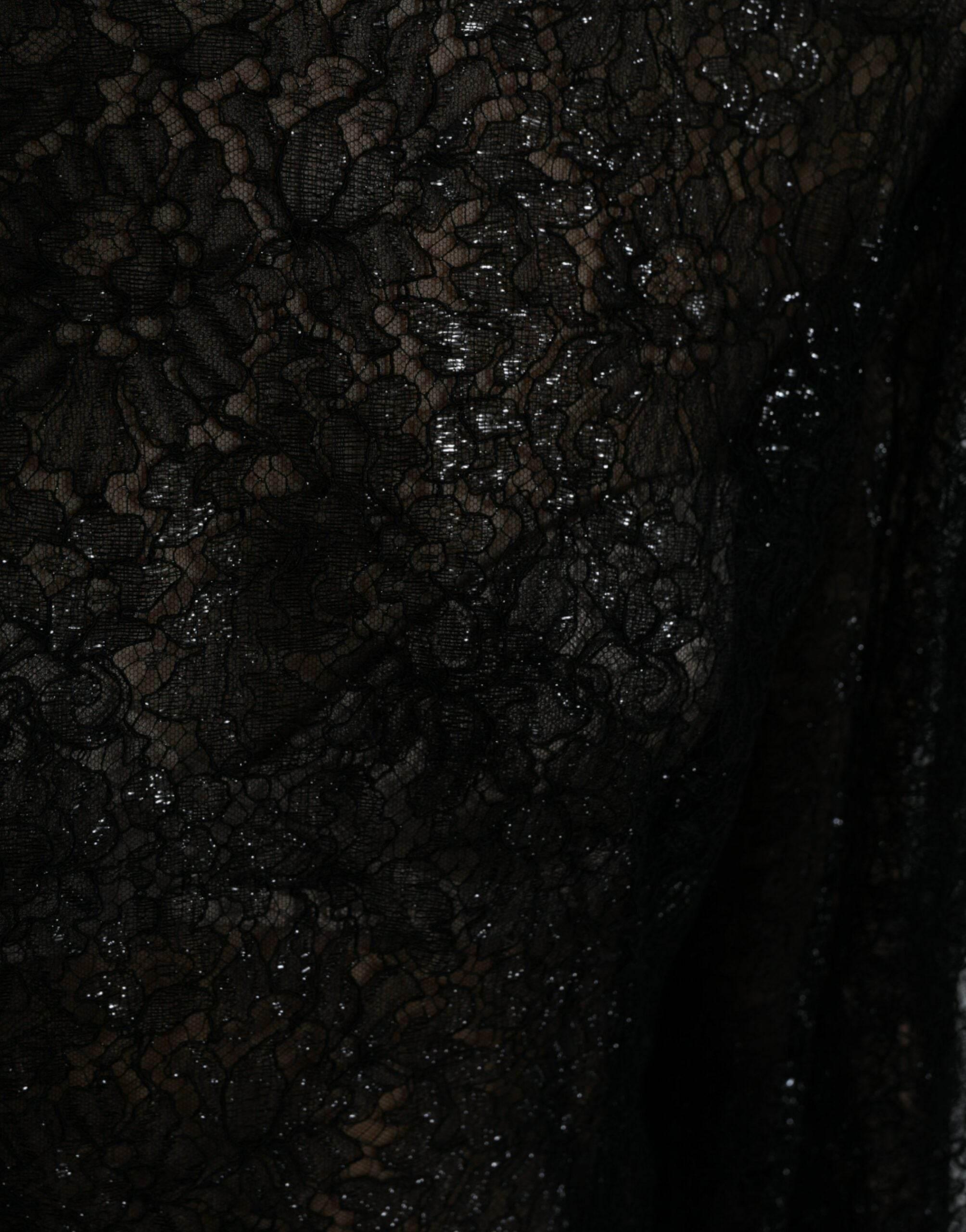 Dolce & Gabbana Black Floral Lace Sheer A-line Midi Dress - Hilstor
