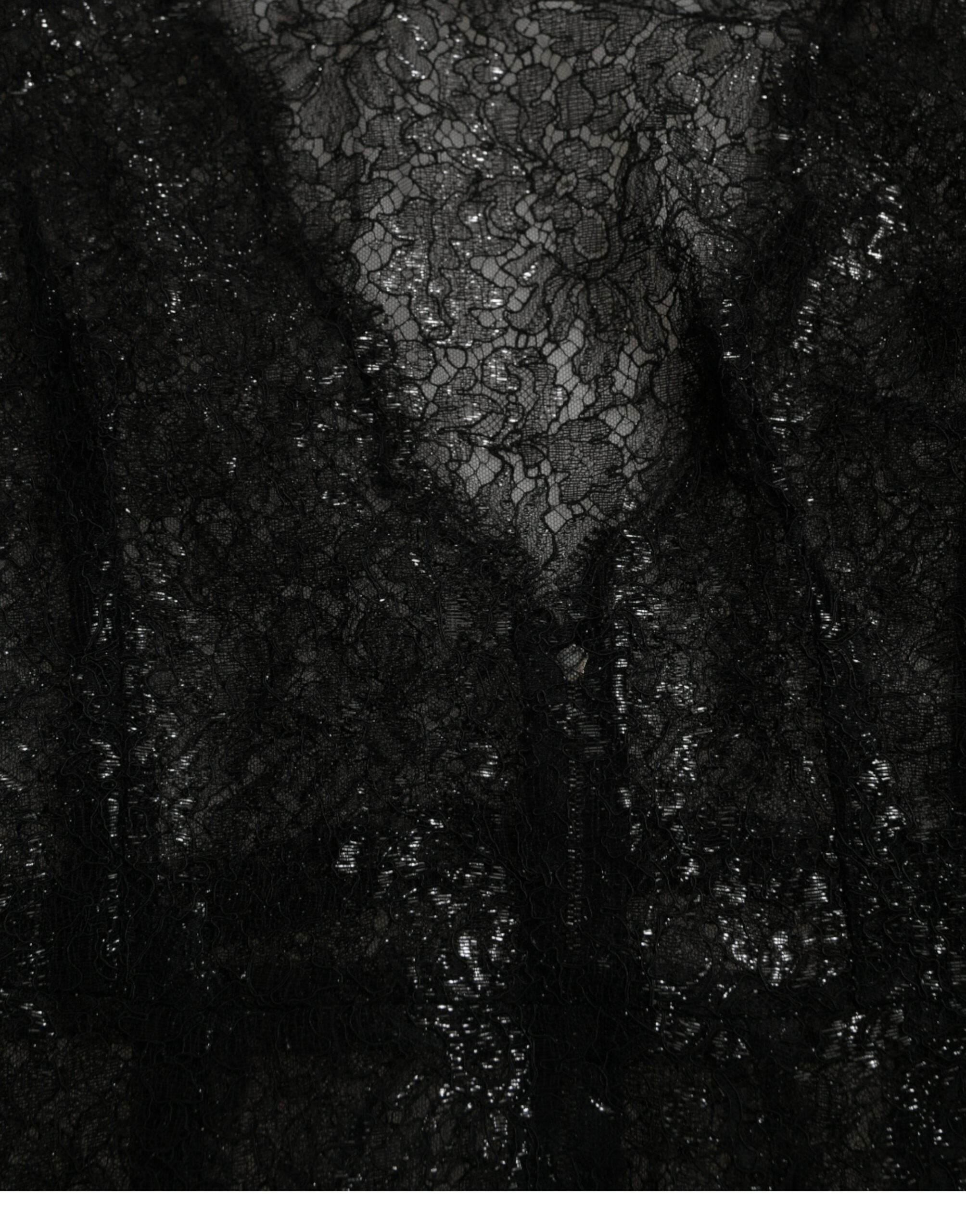 Dolce & Gabbana Black Floral Lace Sheer A-line Midi Dress - Hilstor