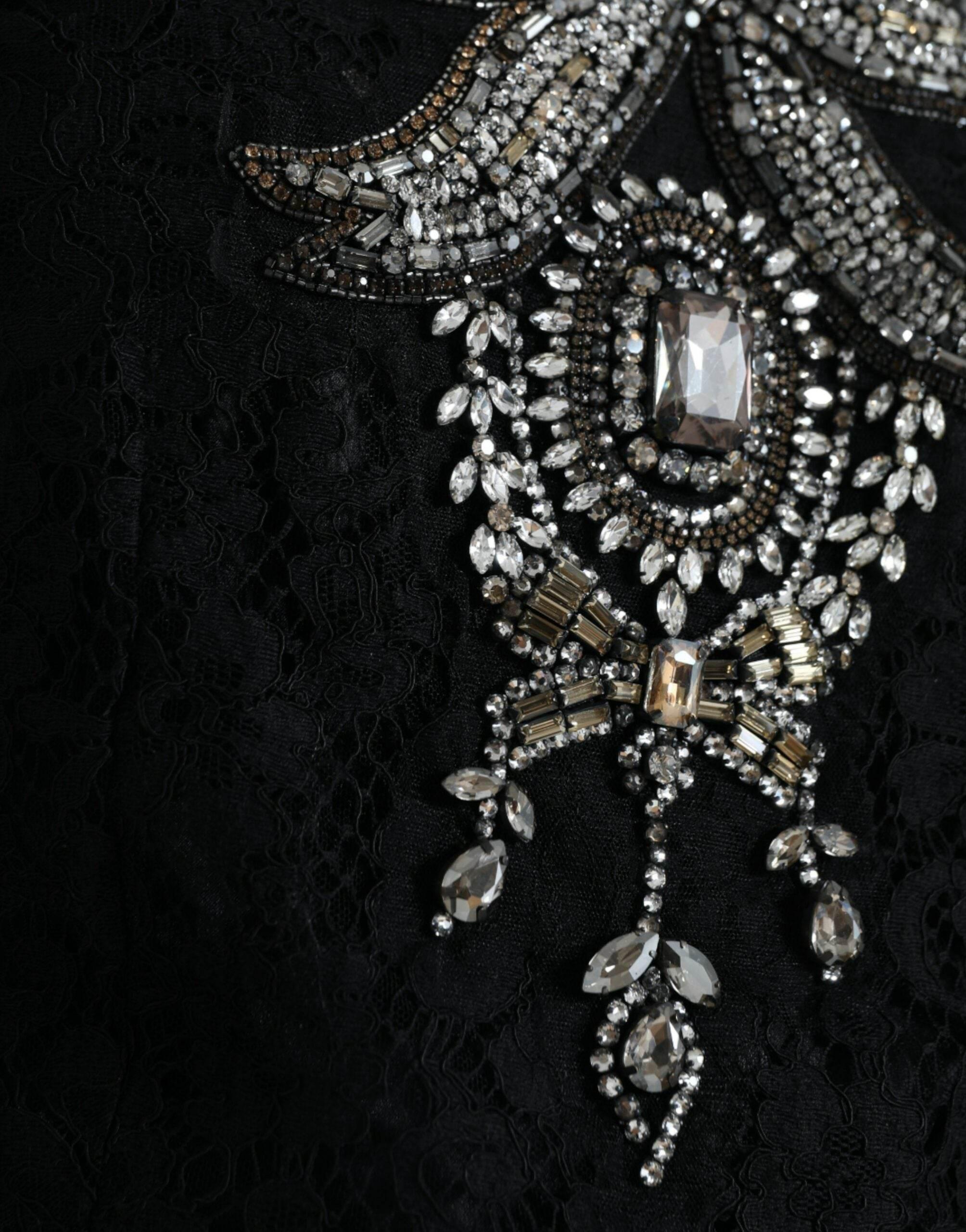 Dolce & Gabbana Black Lace Crystal Embellished Sheath Dress - Hilstor