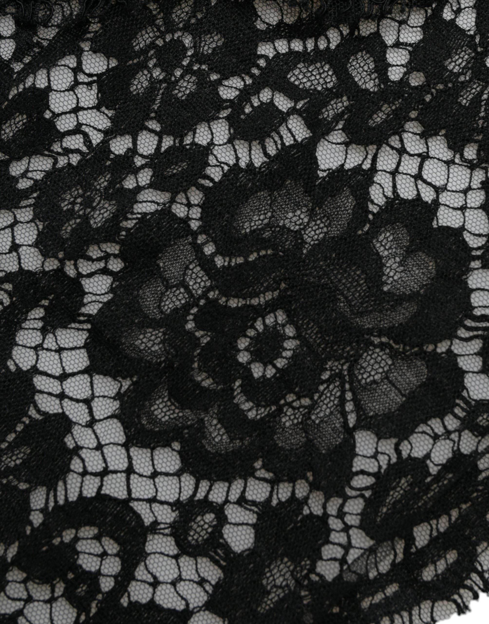 Dolce & Gabbana Black Lace Crystal Embellished Sheath Dress - Hilstor