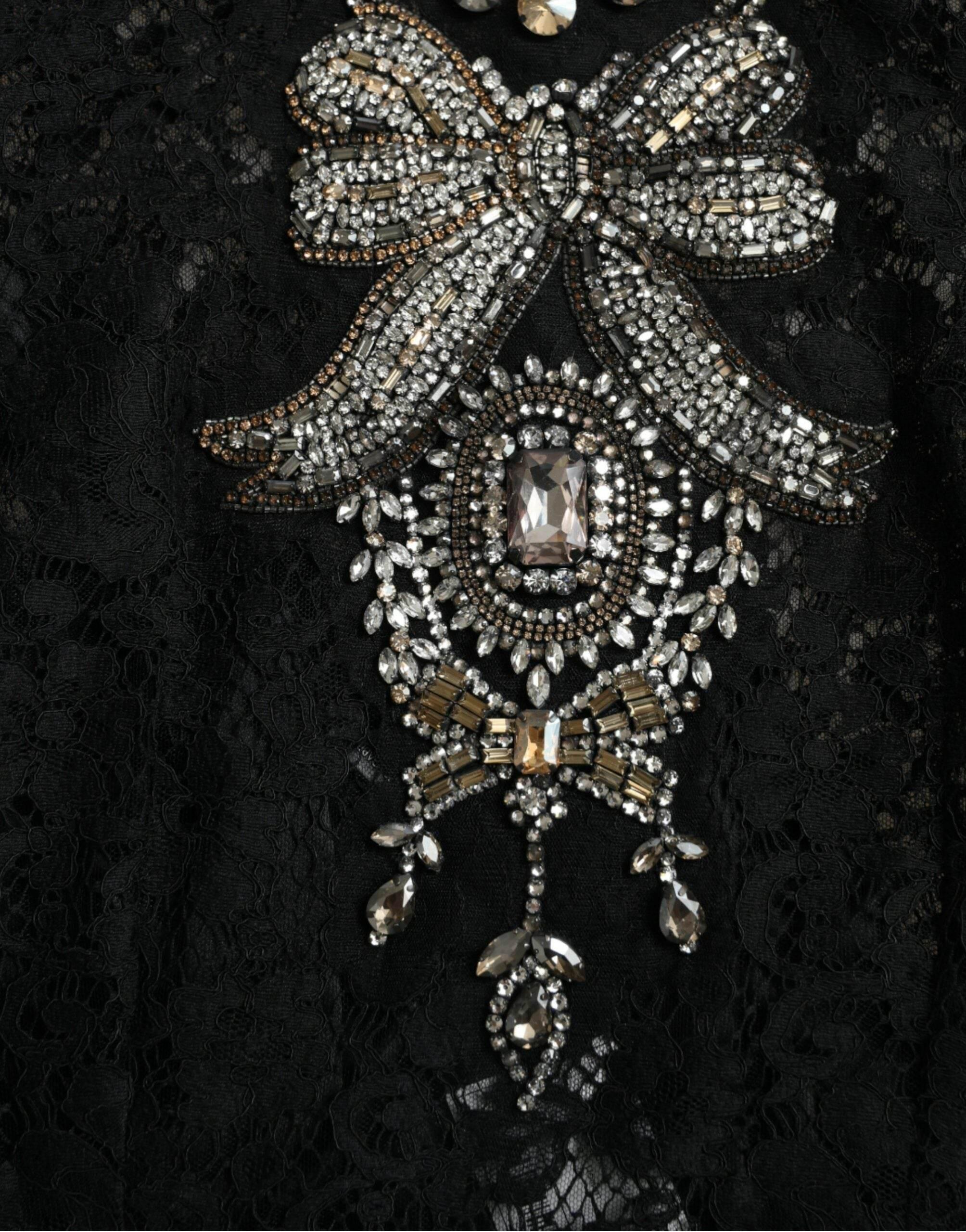 Dolce & Gabbana Black Lace Crystal Embellished Sheath Dress - Hilstor