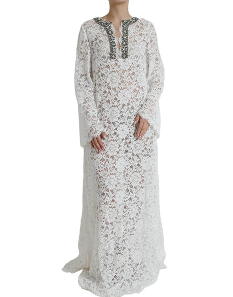 Dolce & Gabbana White Lace Crystal Embellished Shift Dress - Hilstor