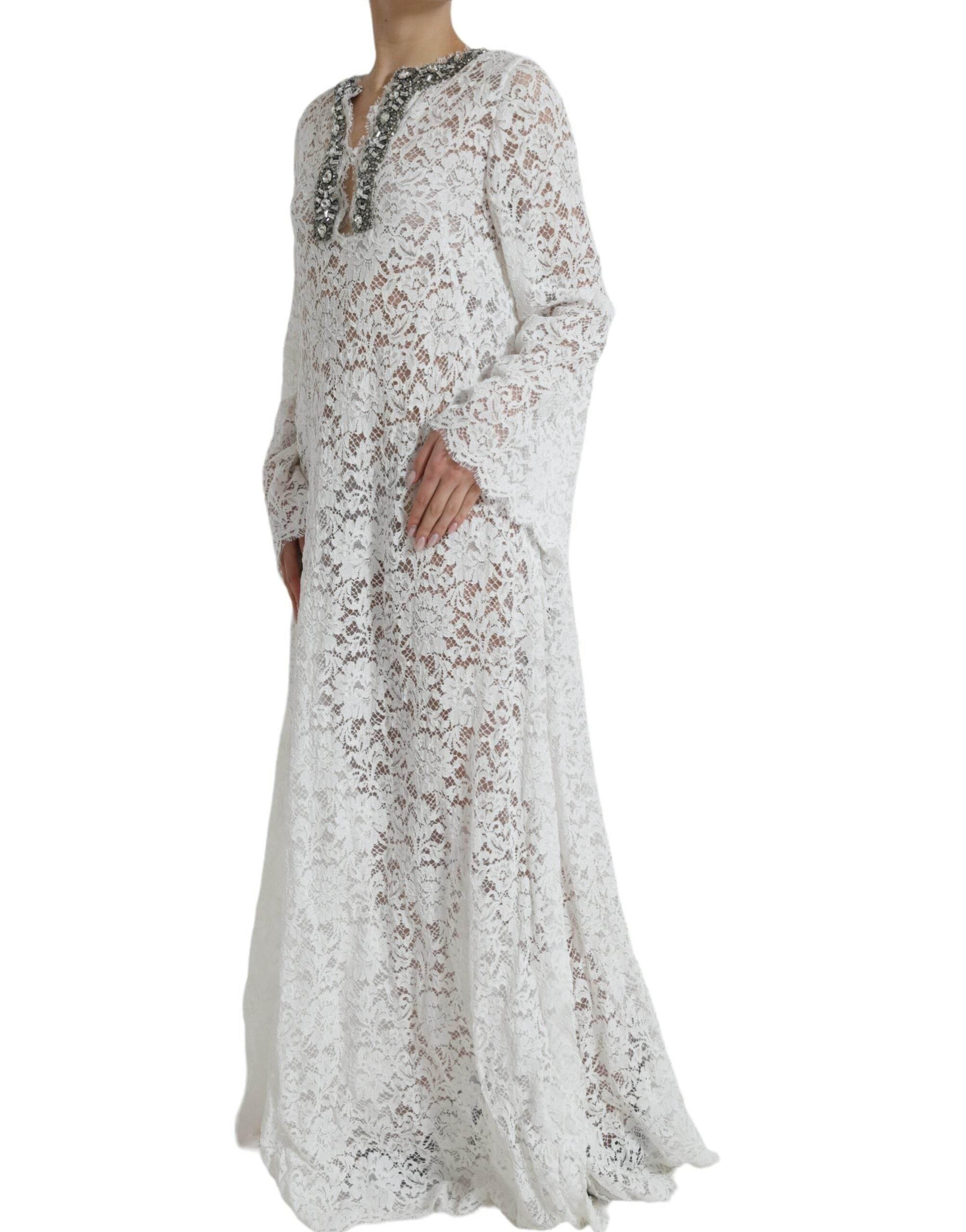 Dolce & Gabbana White Lace Crystal Embellished Shift Dress - Hilstor