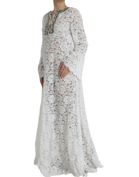 Dolce & Gabbana White Lace Crystal Embellished Shift Dress - Hilstor