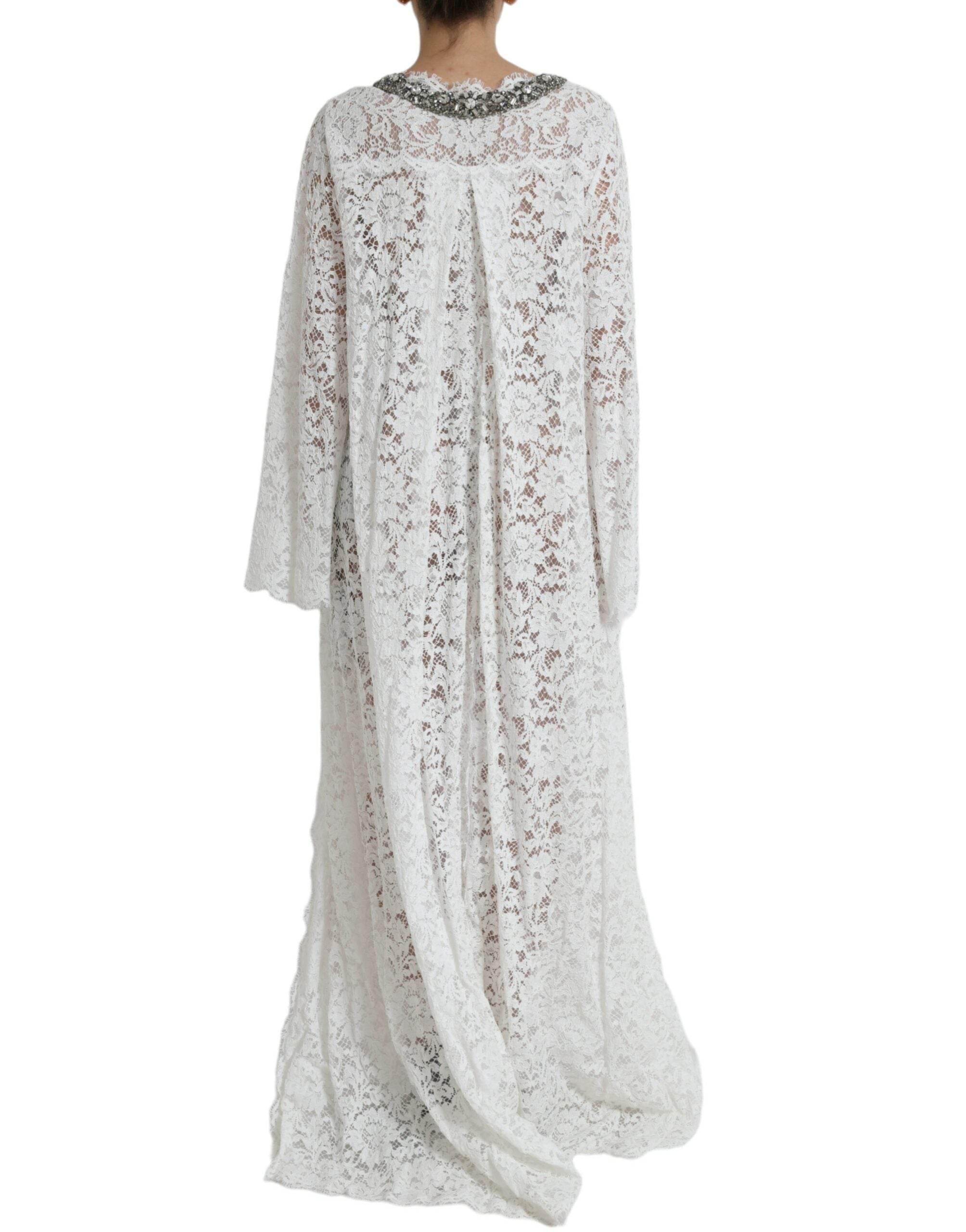 Dolce & Gabbana White Lace Crystal Embellished Shift Dress - Hilstor