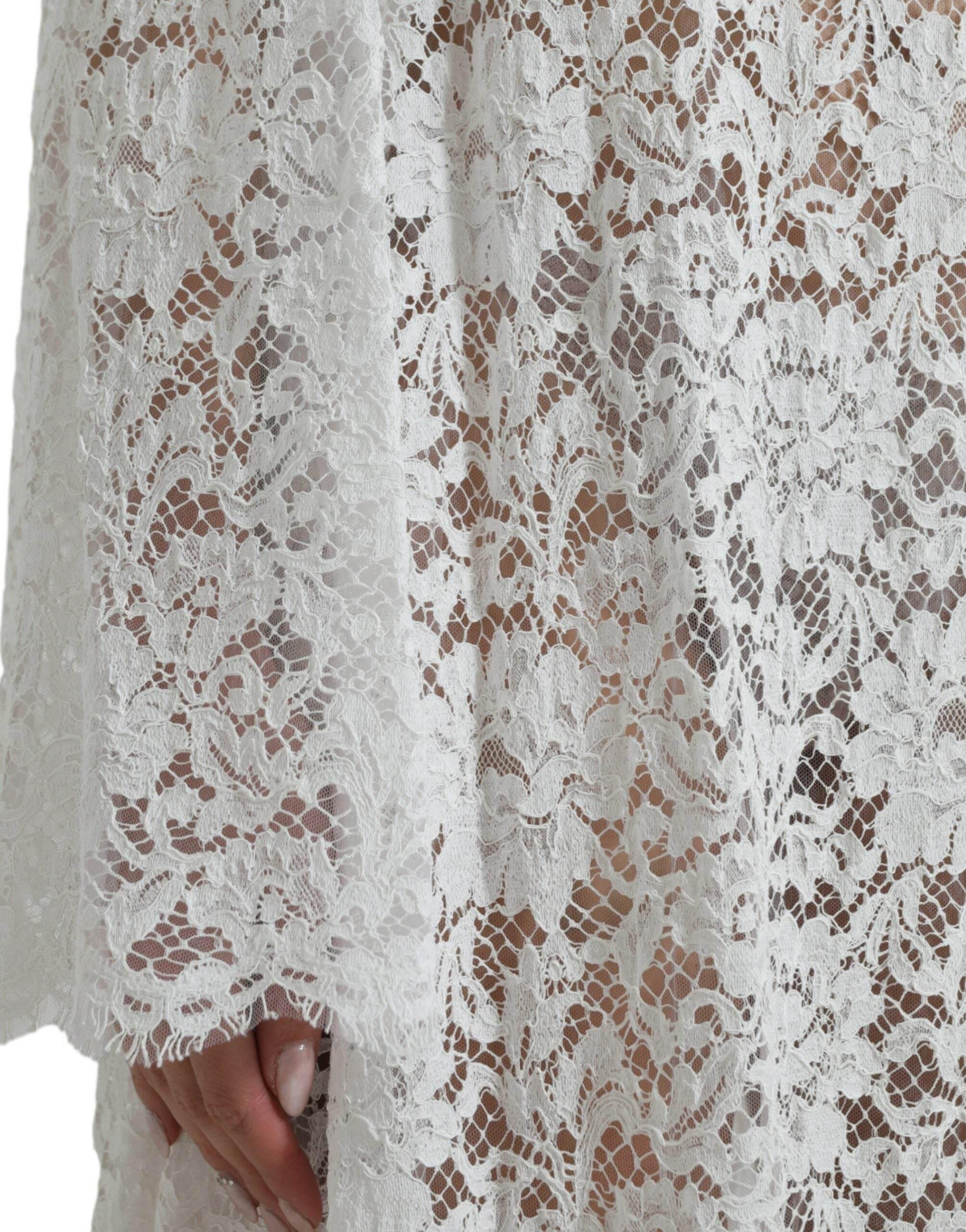 Dolce & Gabbana White Lace Crystal Embellished Shift Dress - Hilstor