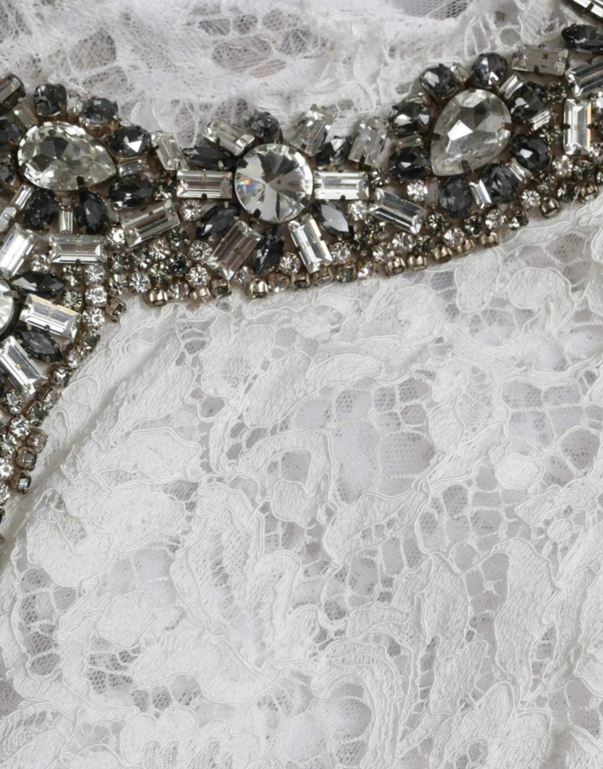 Dolce & Gabbana White Lace Crystal Embellished Shift Dress - Hilstor