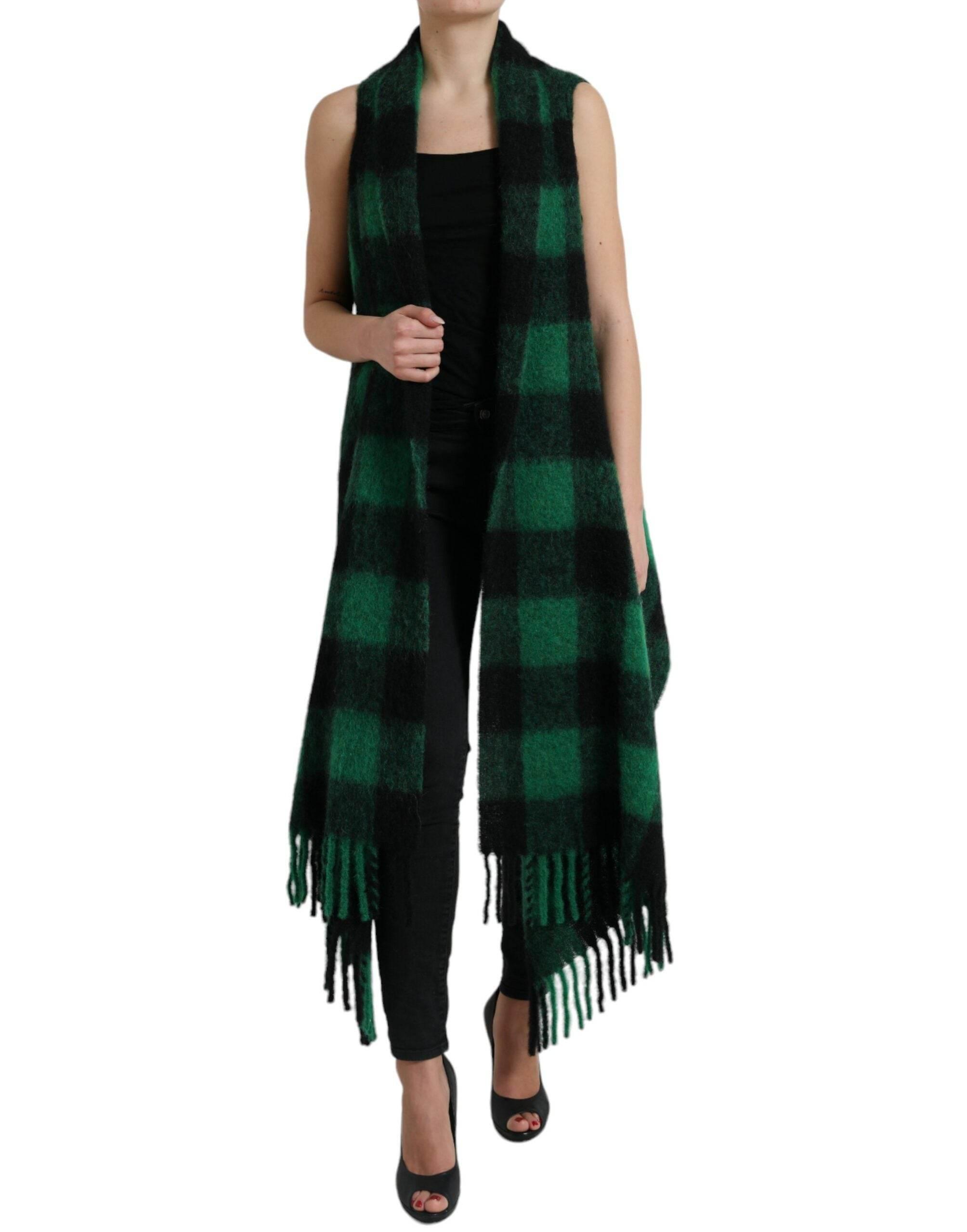 Dolce & Gabbana Black Green Buffalo Check Poncho Coat Jacket - Hilstor