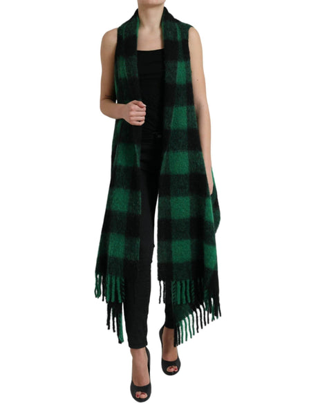 Dolce & Gabbana Black Green Buffalo Check Poncho Coat Jacket - Hilstor