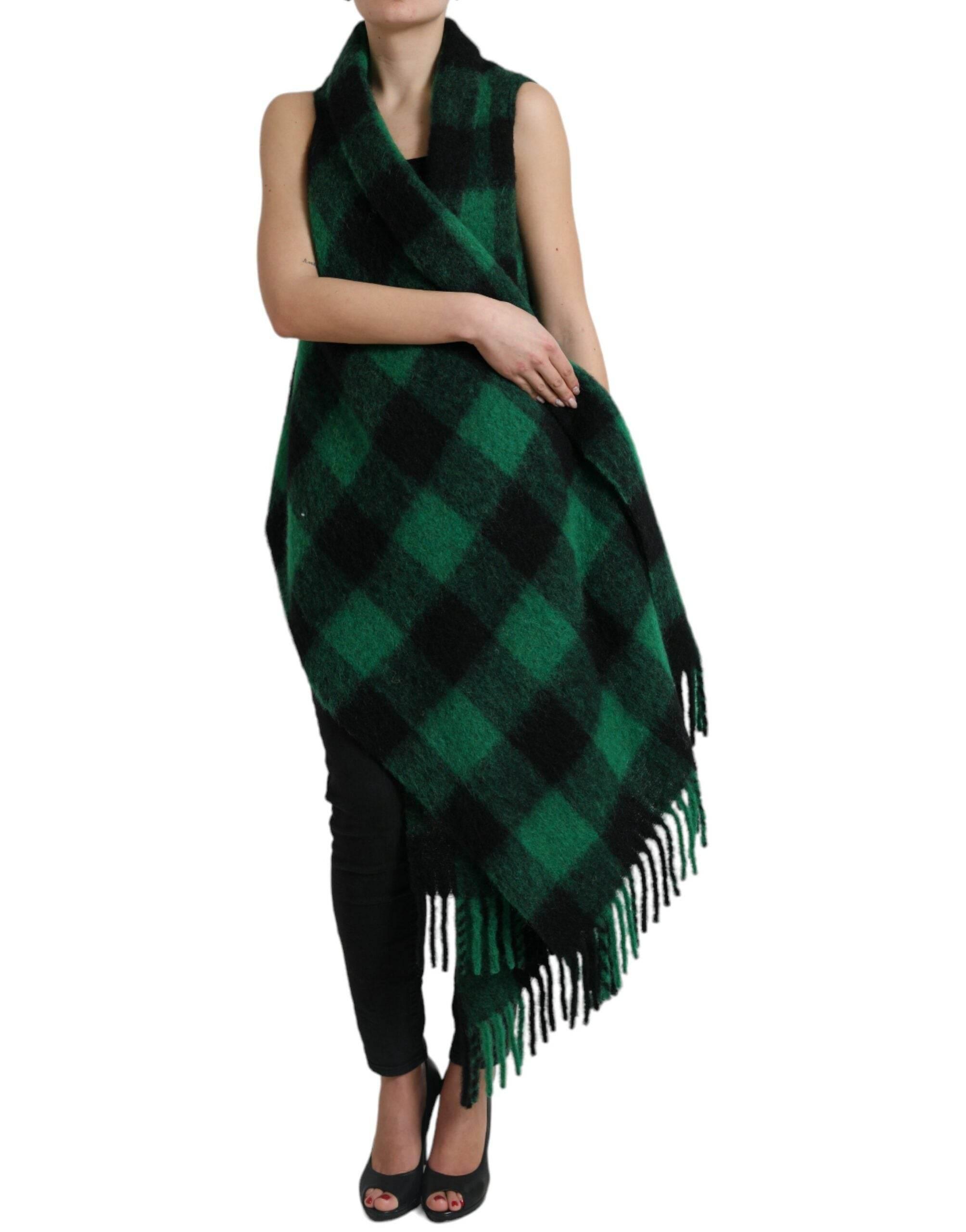 Dolce & Gabbana Black Green Buffalo Check Poncho Coat Jacket - Hilstor